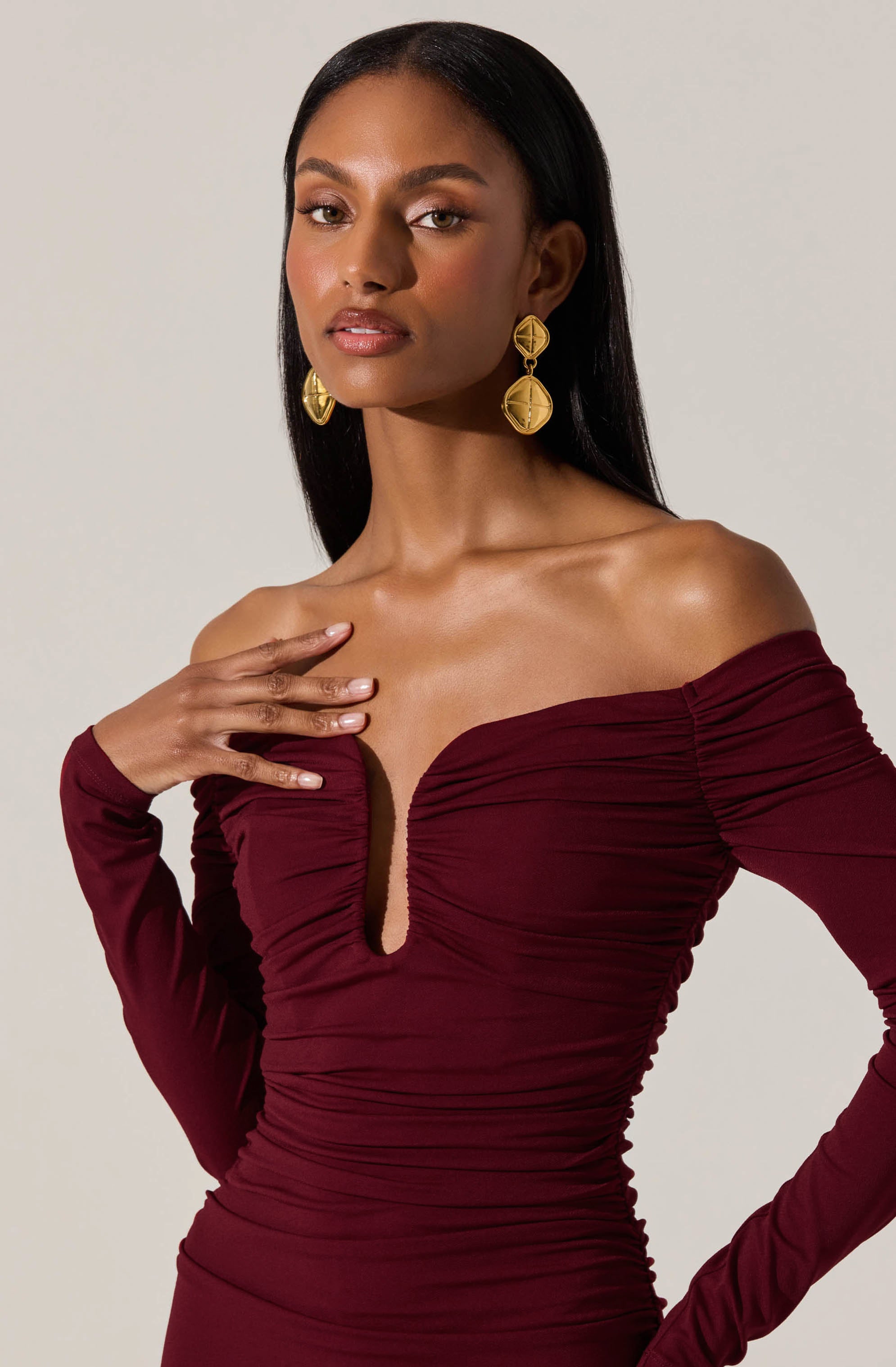Lovinia Ruched Off Shoulder Dress