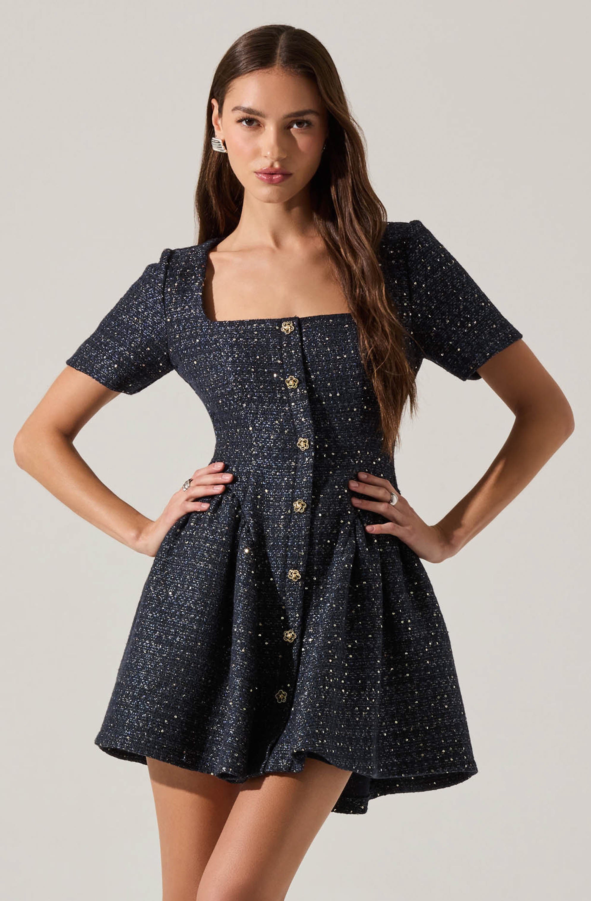 Janel Tweed Mini Skater Dress
