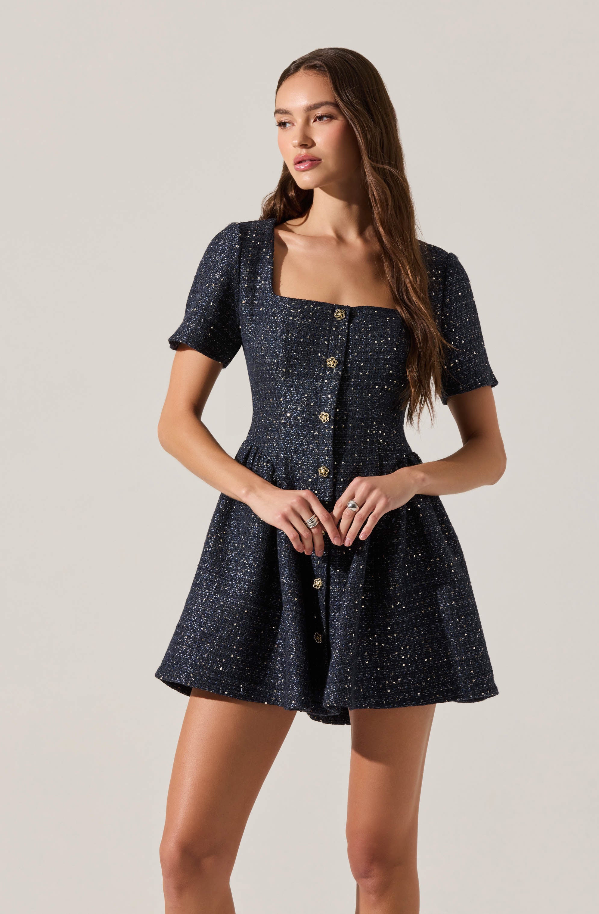 Janel Tweed Mini Skater Dress