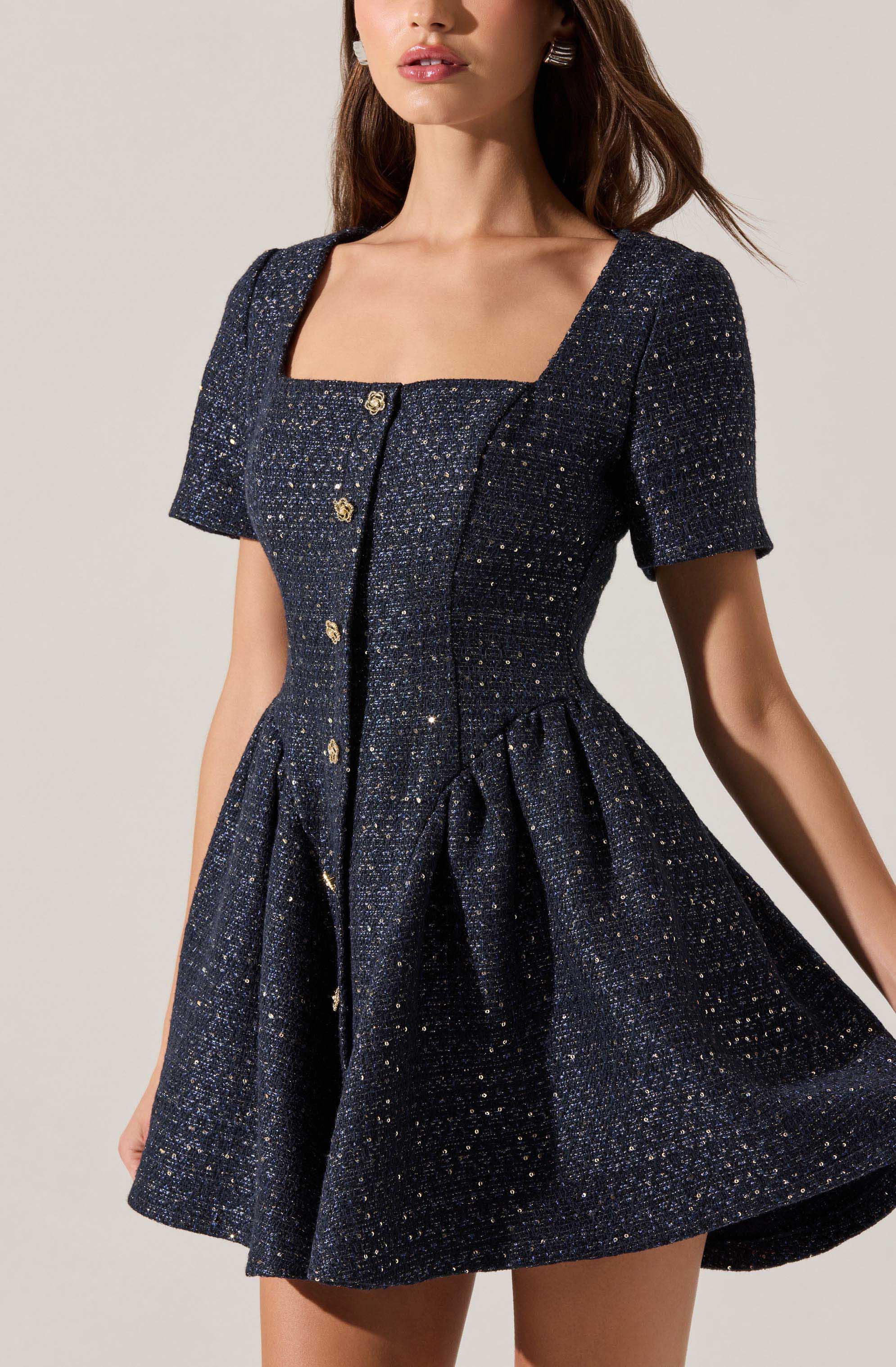 Janel Tweed Mini Skater Dress