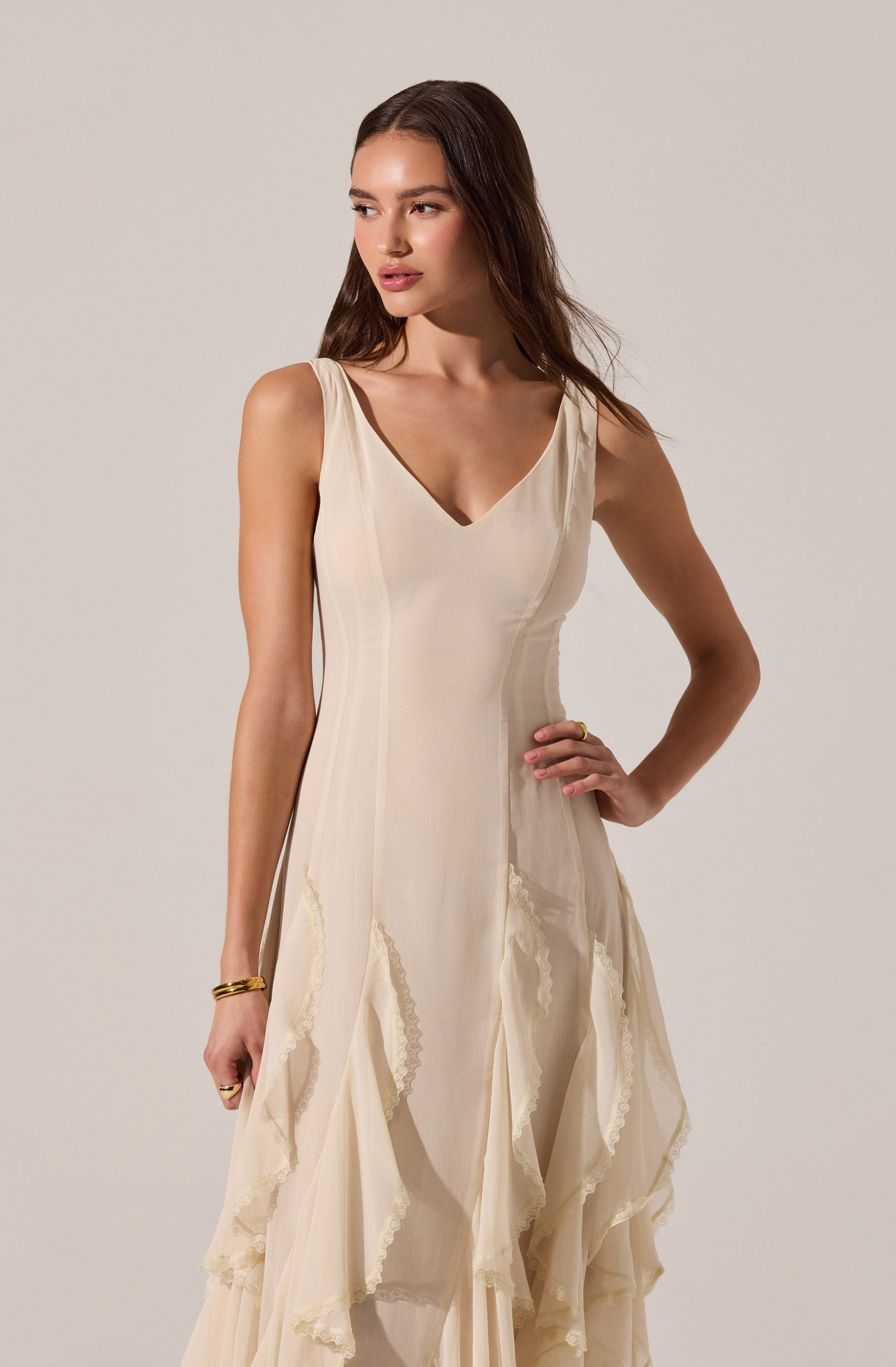 Philomene V-Neck Ruffle Trim Dress