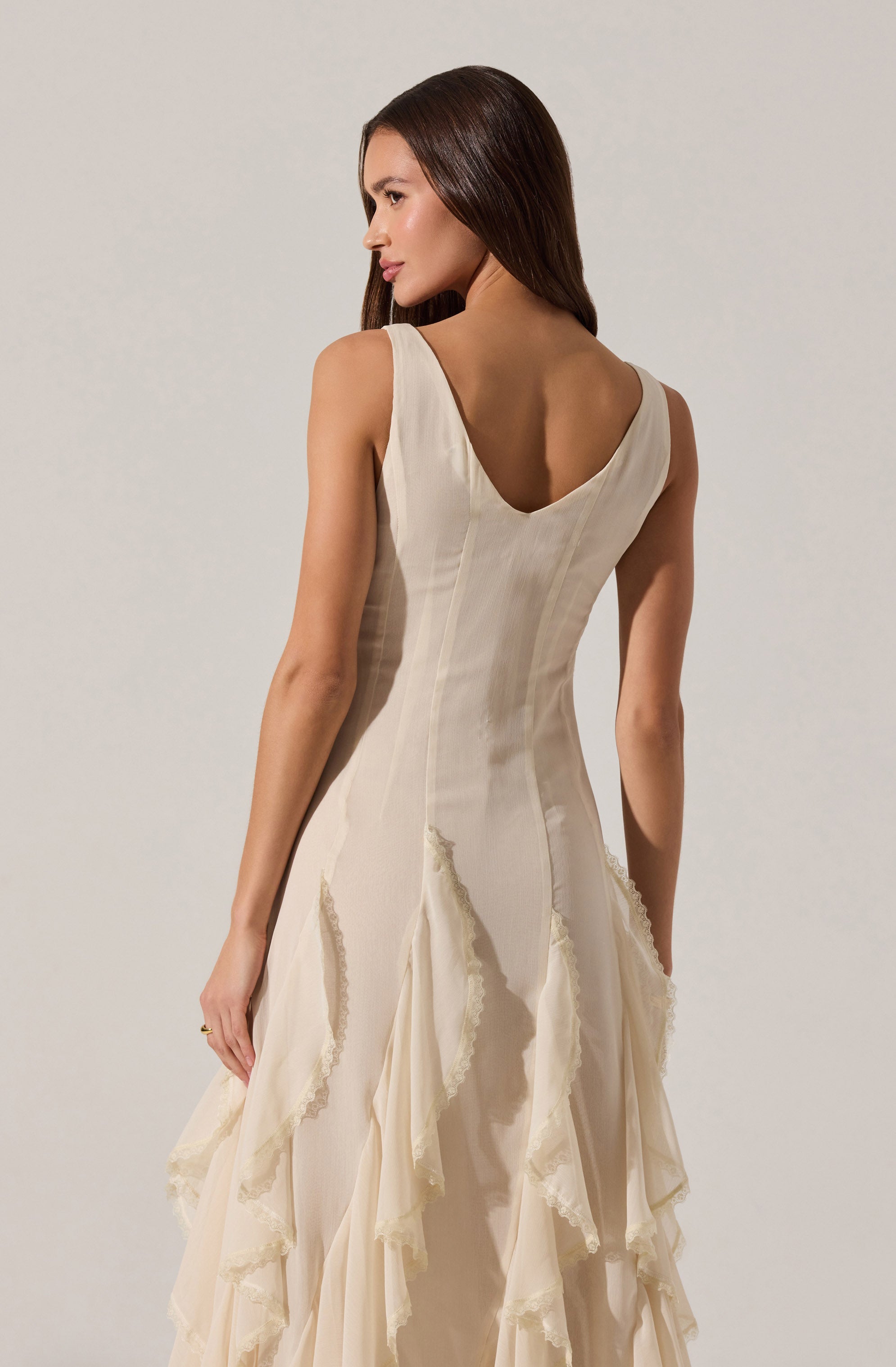 Philomene V-Neck Ruffle Trim Dress