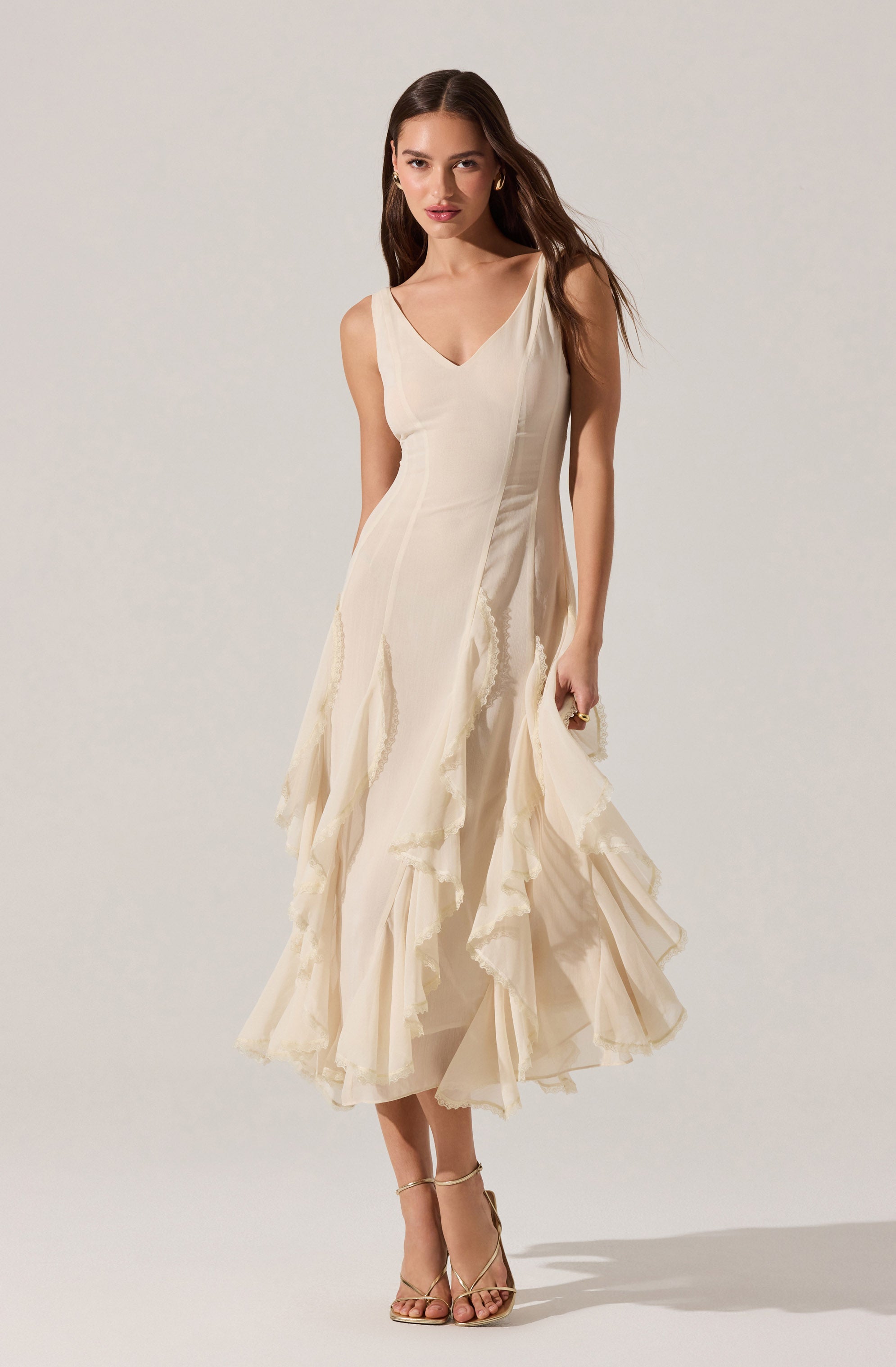 Philomene V-Neck Ruffle Trim Dress