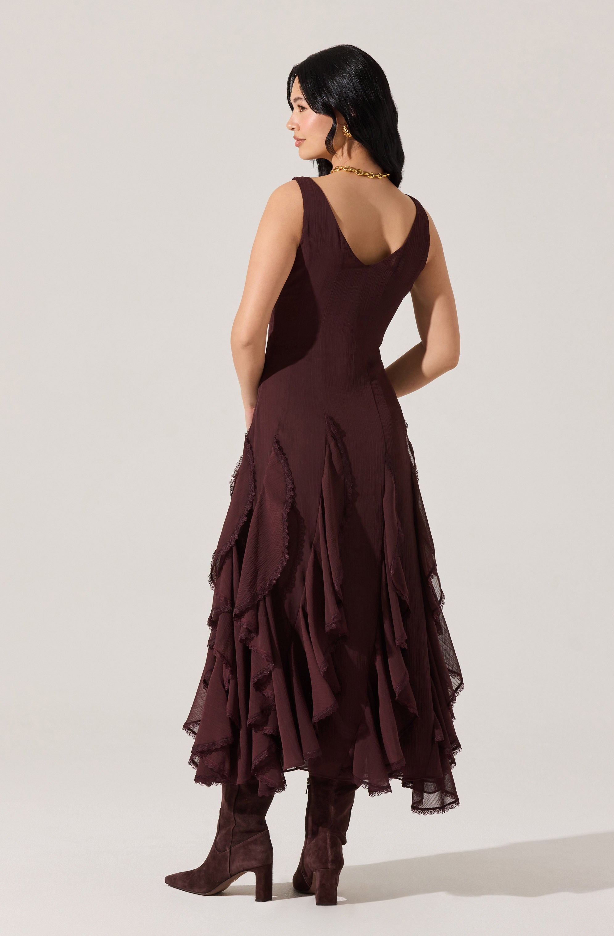 Philomene V-Neck Ruffle Trim Dress