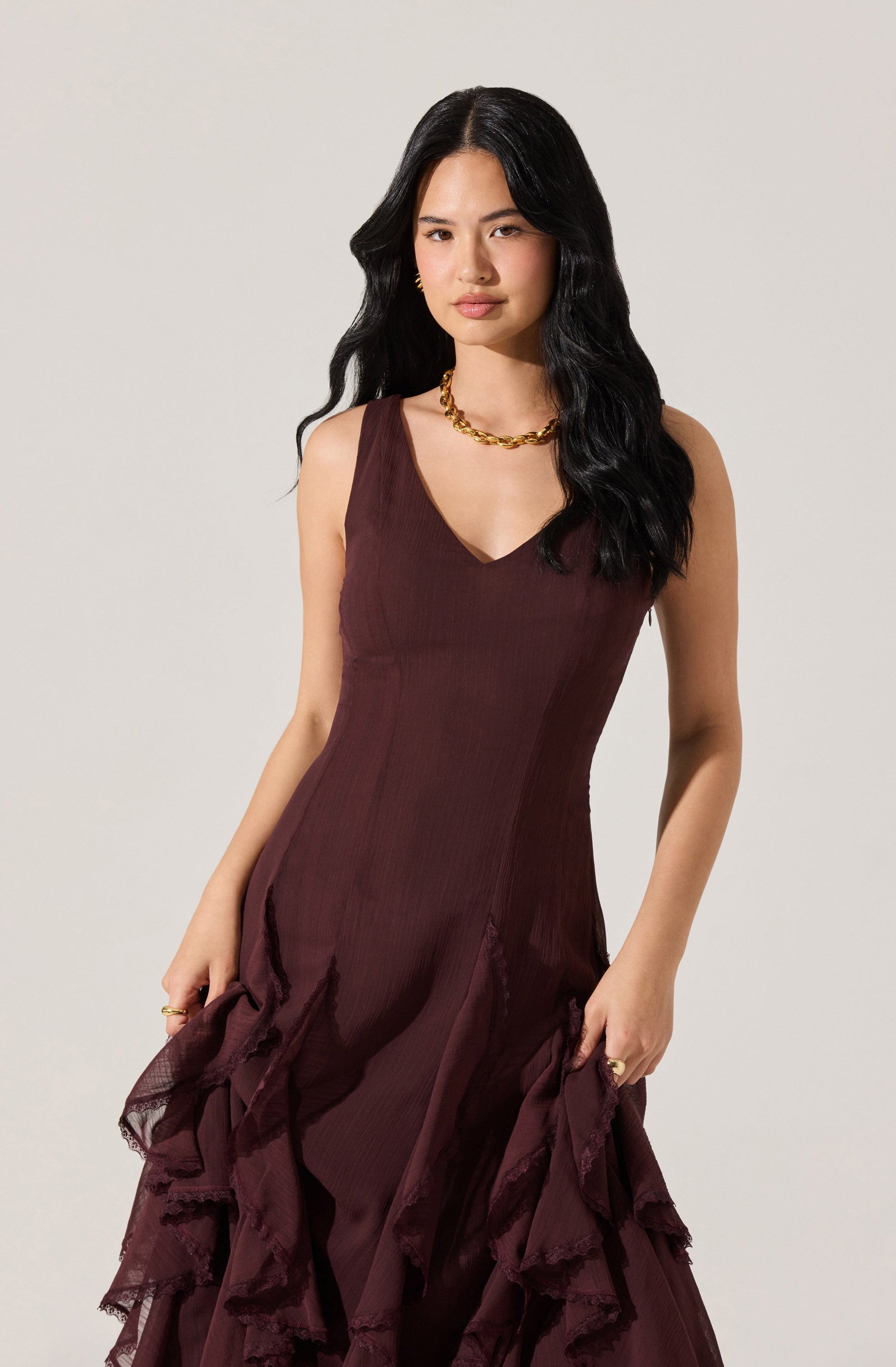 Philomene V-Neck Ruffle Trim Dress