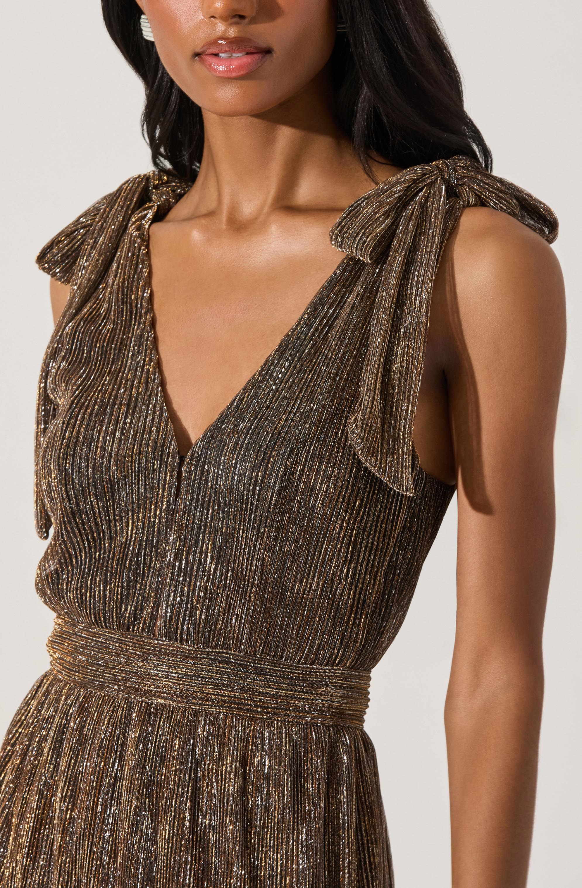 Desma Metallic V-Neck Maxi Dress