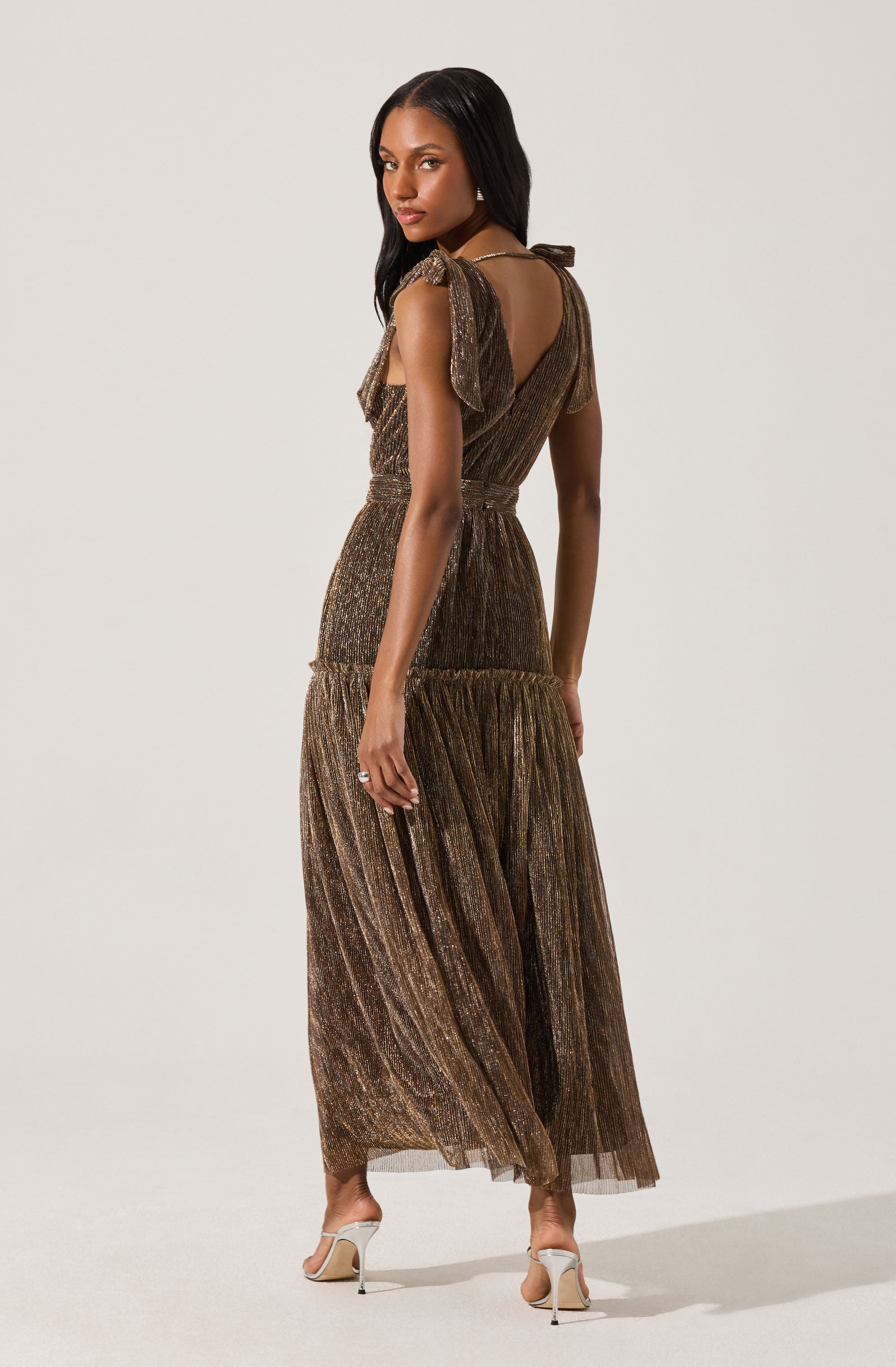 Desma Metallic V-Neck Maxi Dress
