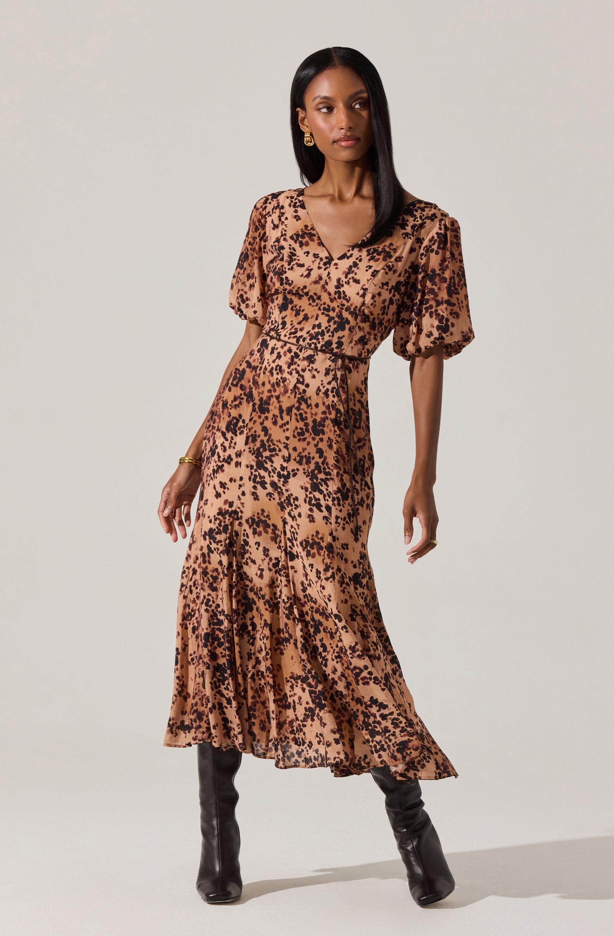 Lavena V-Neck Puff Sleeve Dress