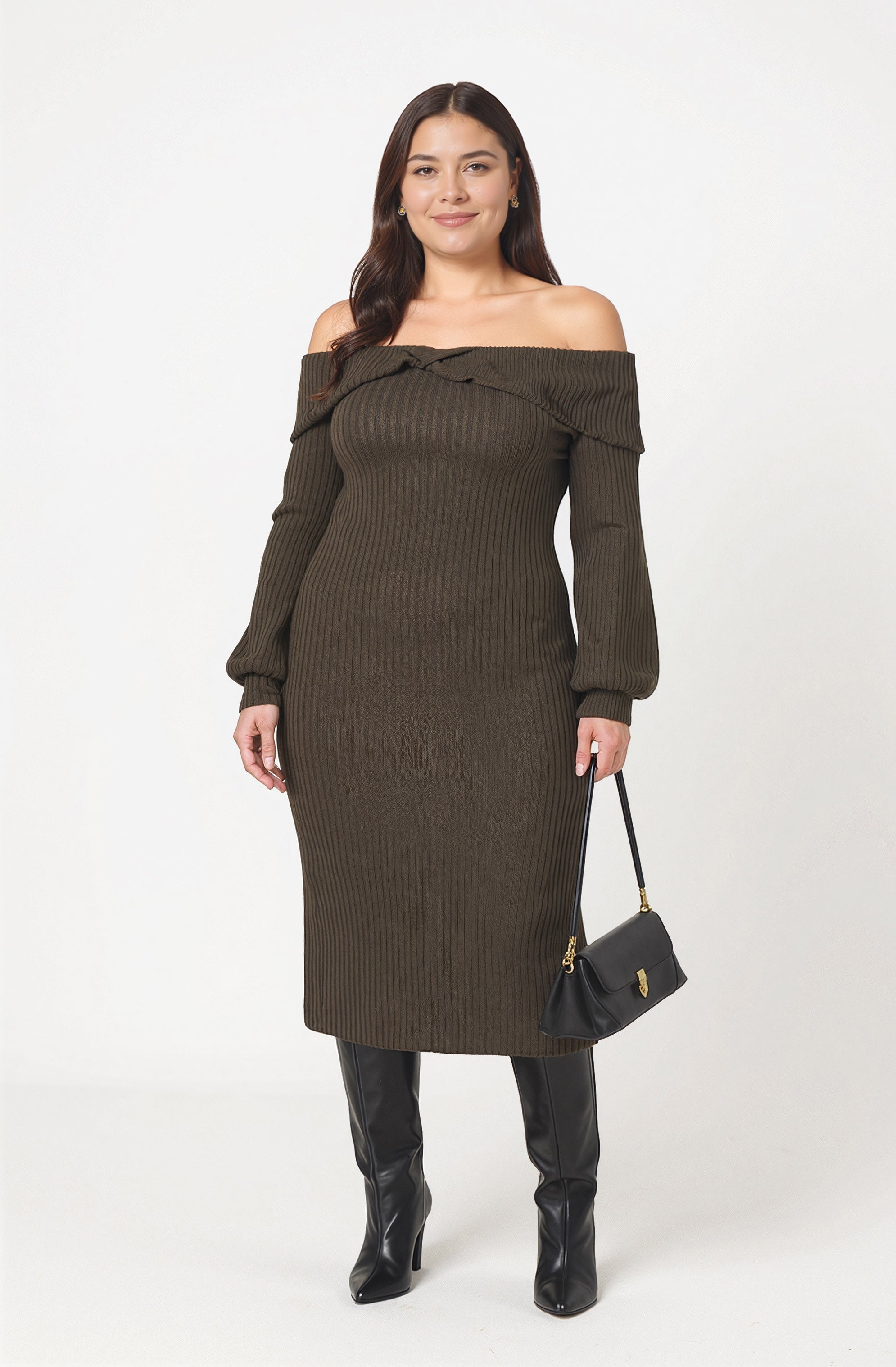 Tilde Off Shoulder Midi Sweater Dress