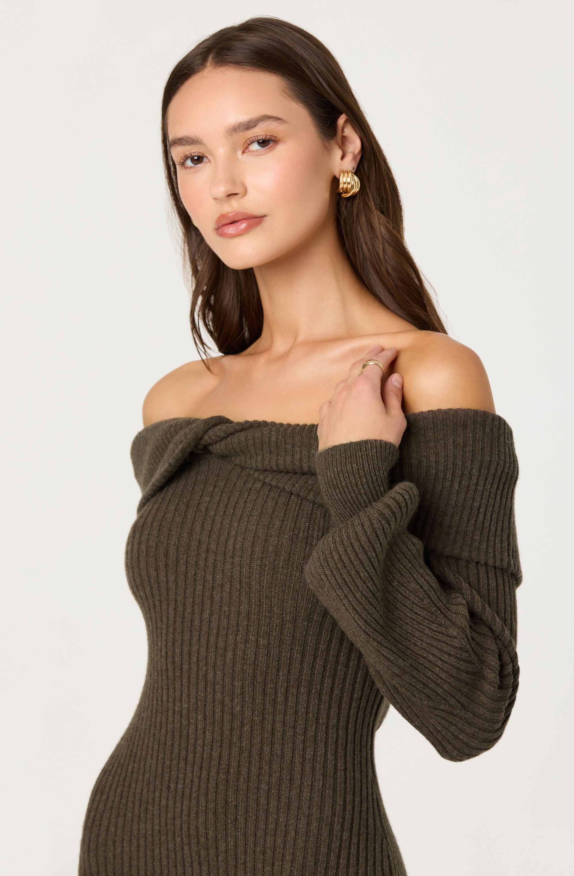 Tilde Off Shoulder Midi Sweater Dress