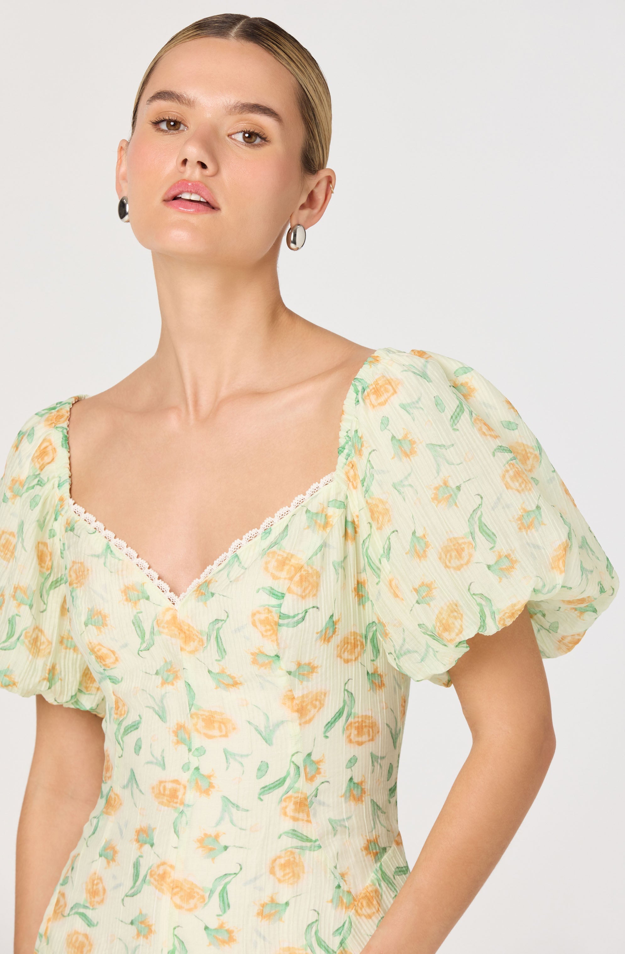 Mayra Crinkle Floral Midi Dress