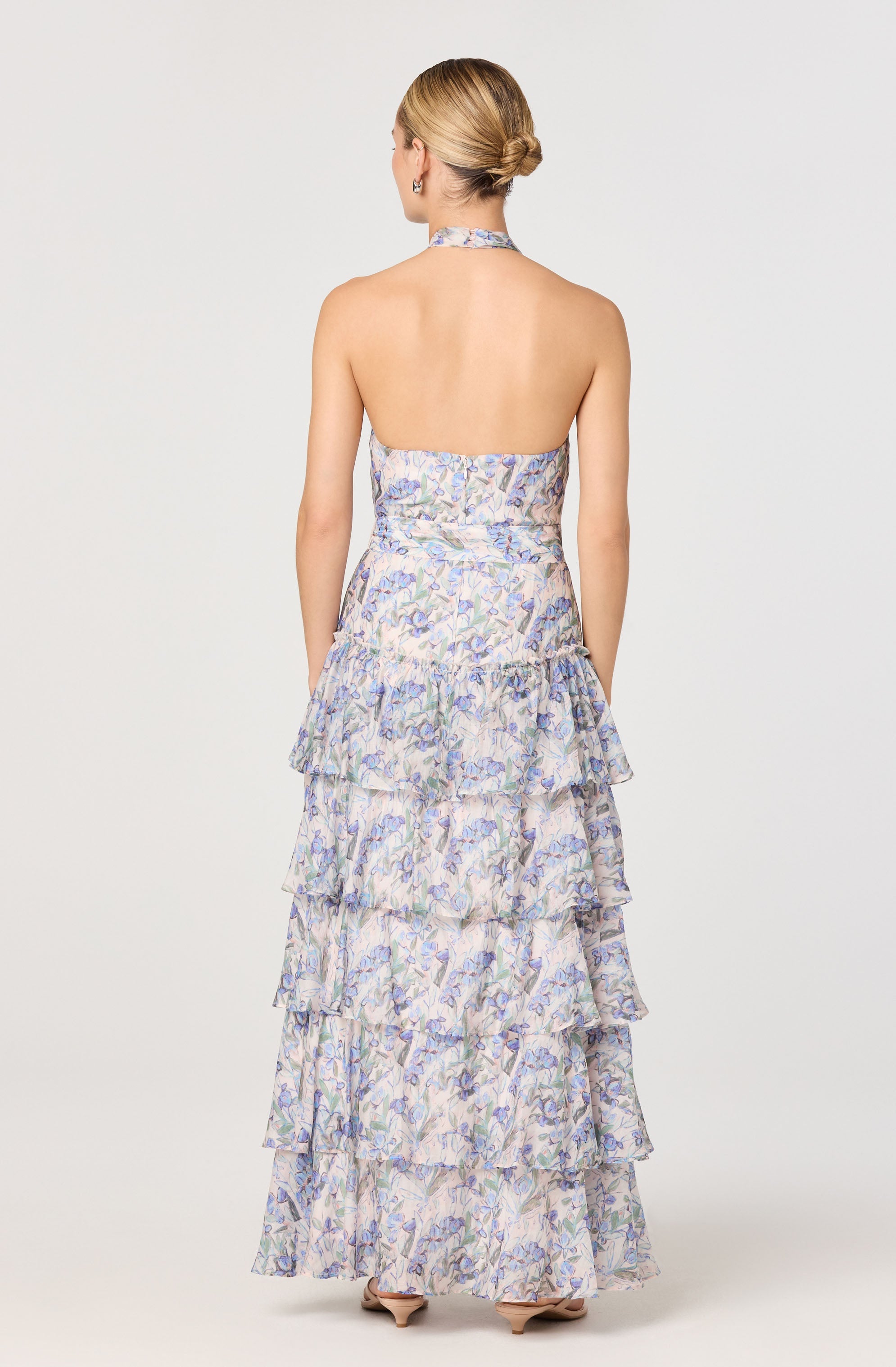 Adamaris Floral Ruffle Halter Maxi Dress