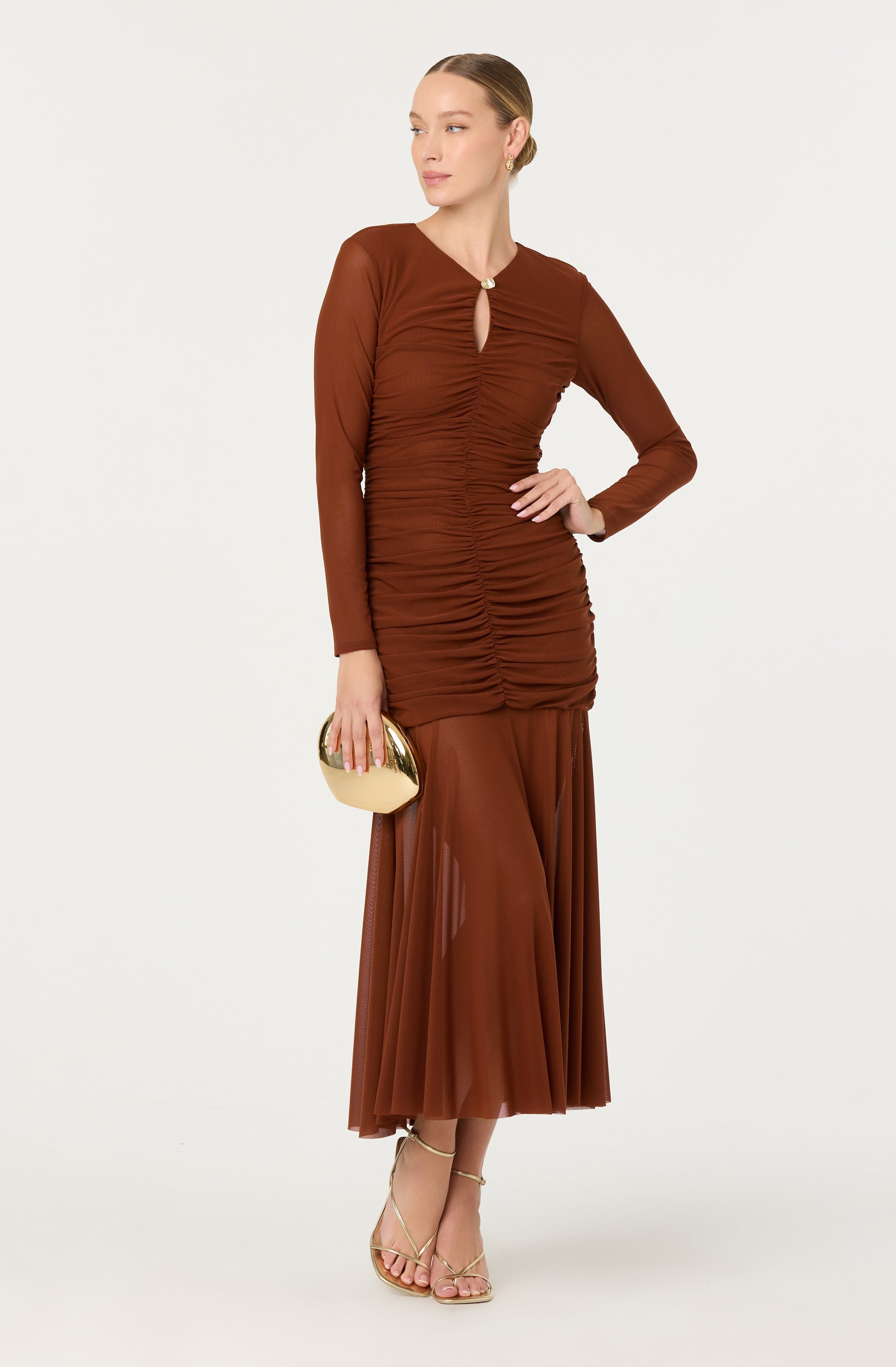 Yasmine Ruched Long Sleeve Dress