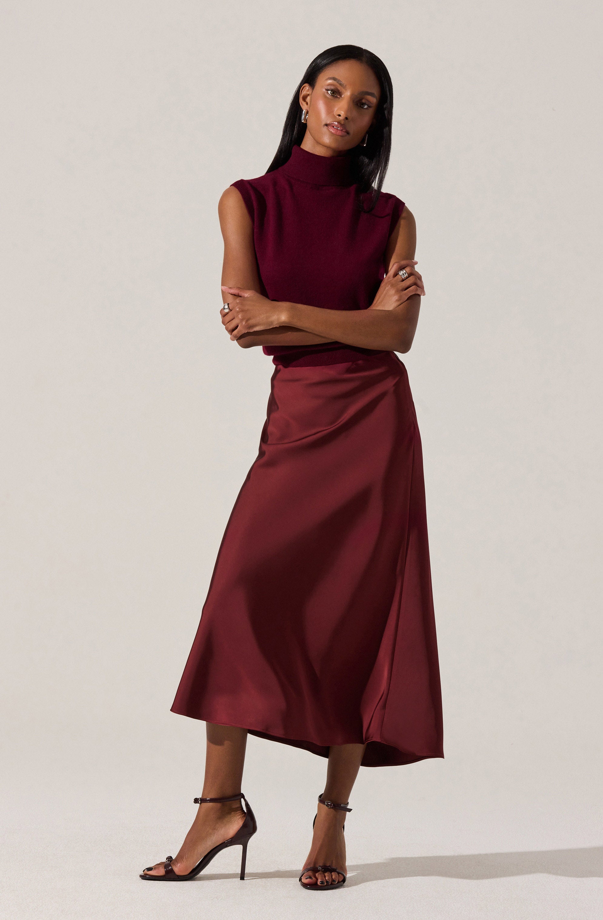 Windey Satin Midi Skirt
