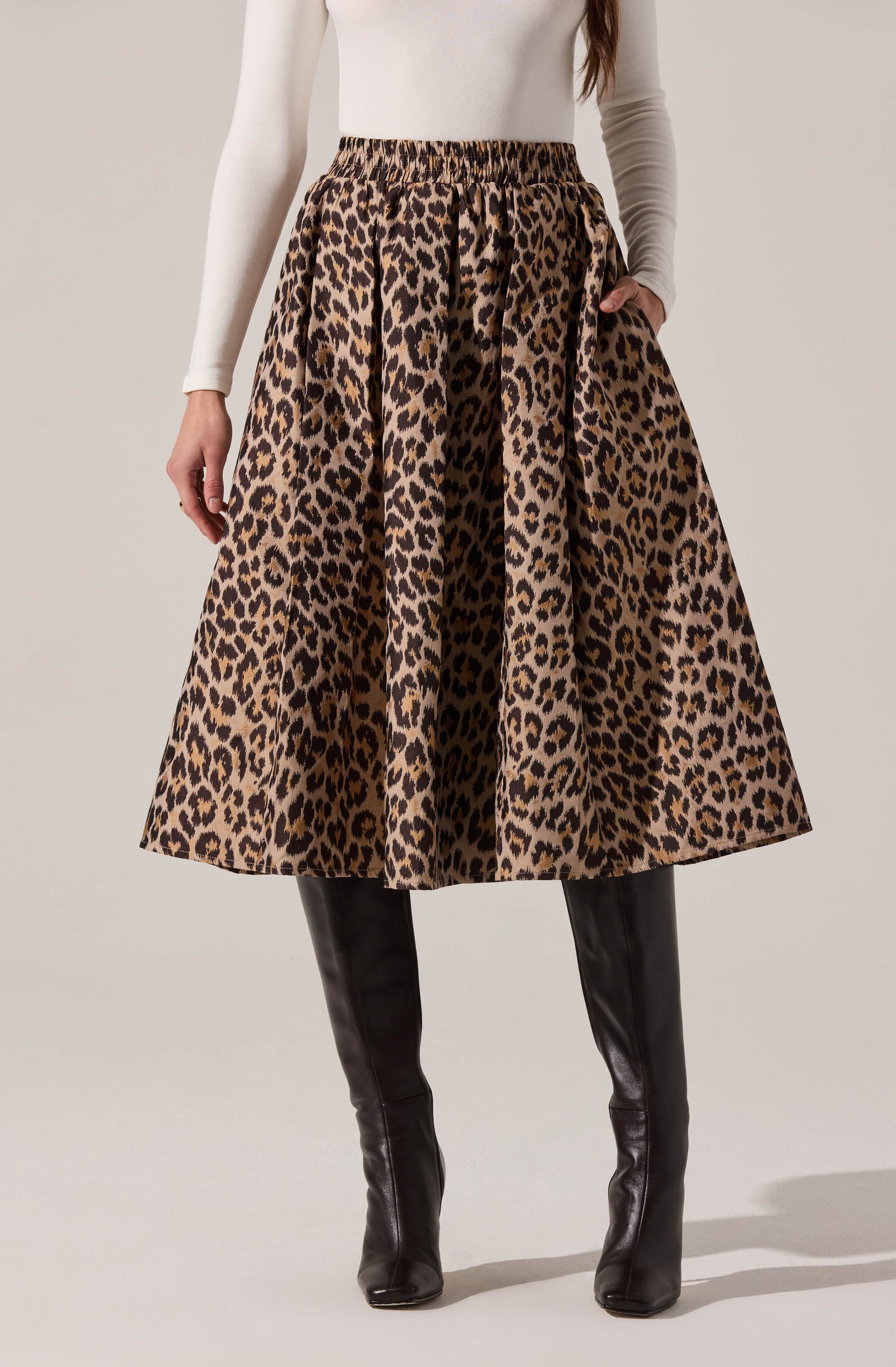 Andolina Pleated Leopard Midi Skirt