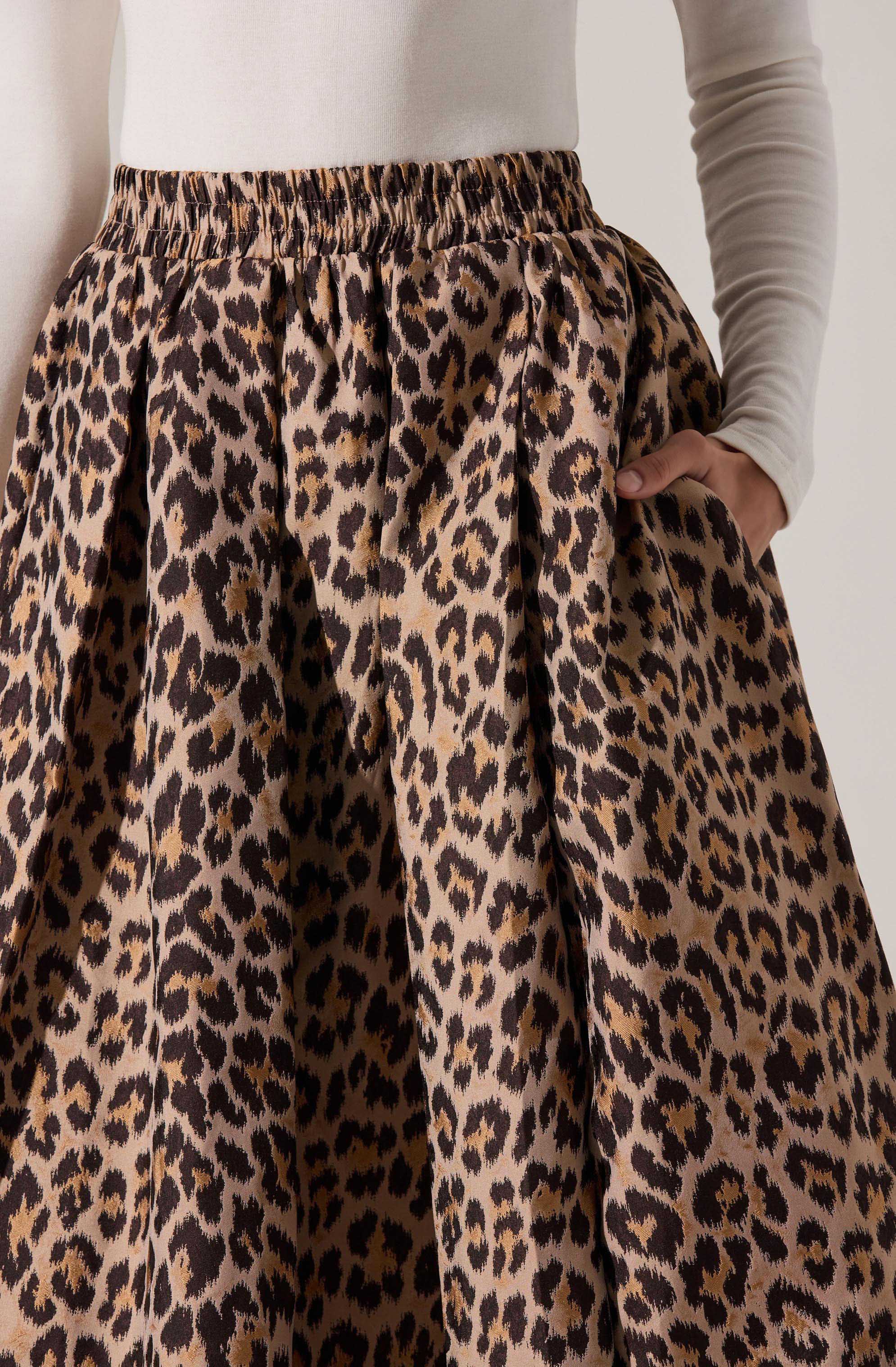 Andolina Pleated Leopard Midi Skirt