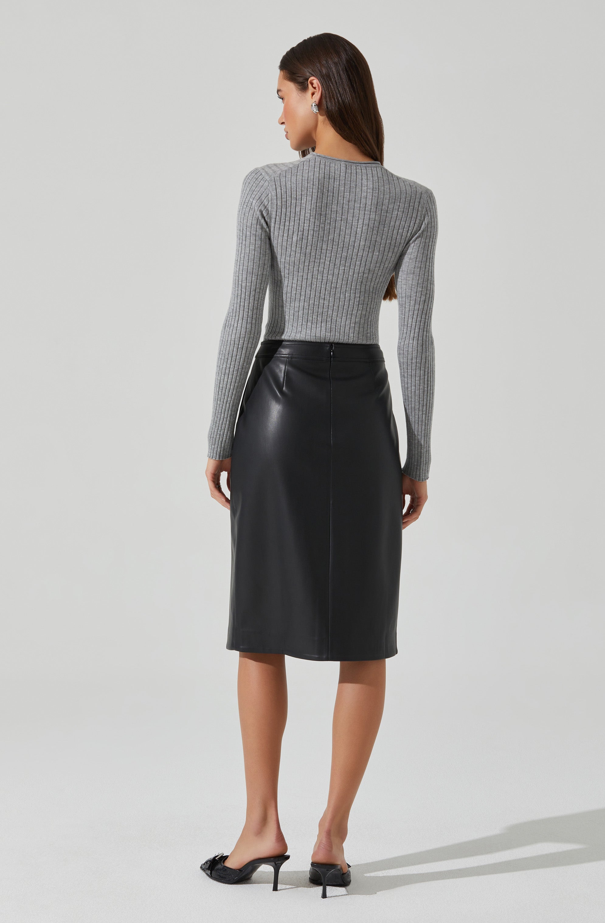 Ladonne Faux Leather Midi Skirt