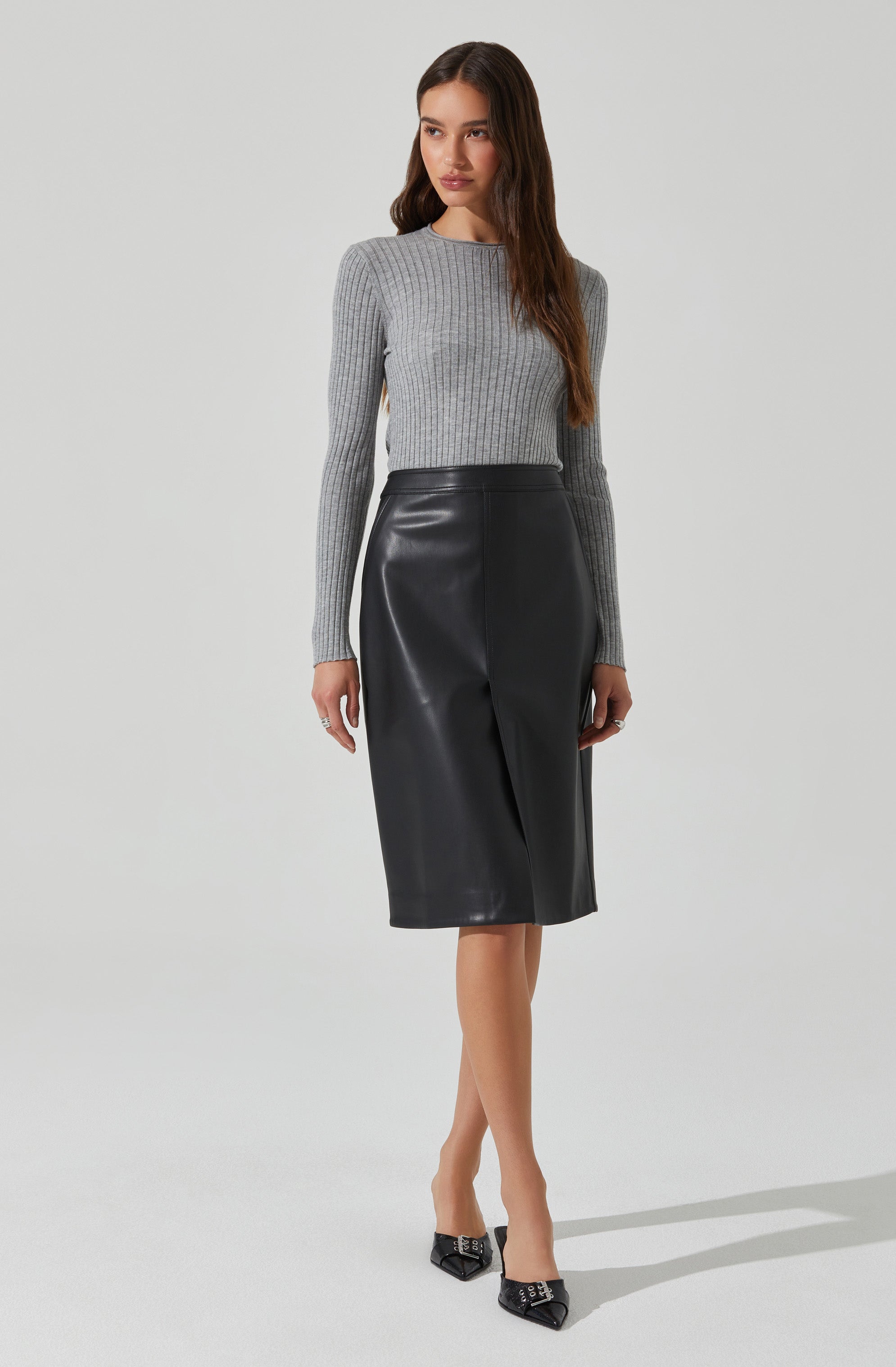 Ladonne Faux Leather Midi Skirt