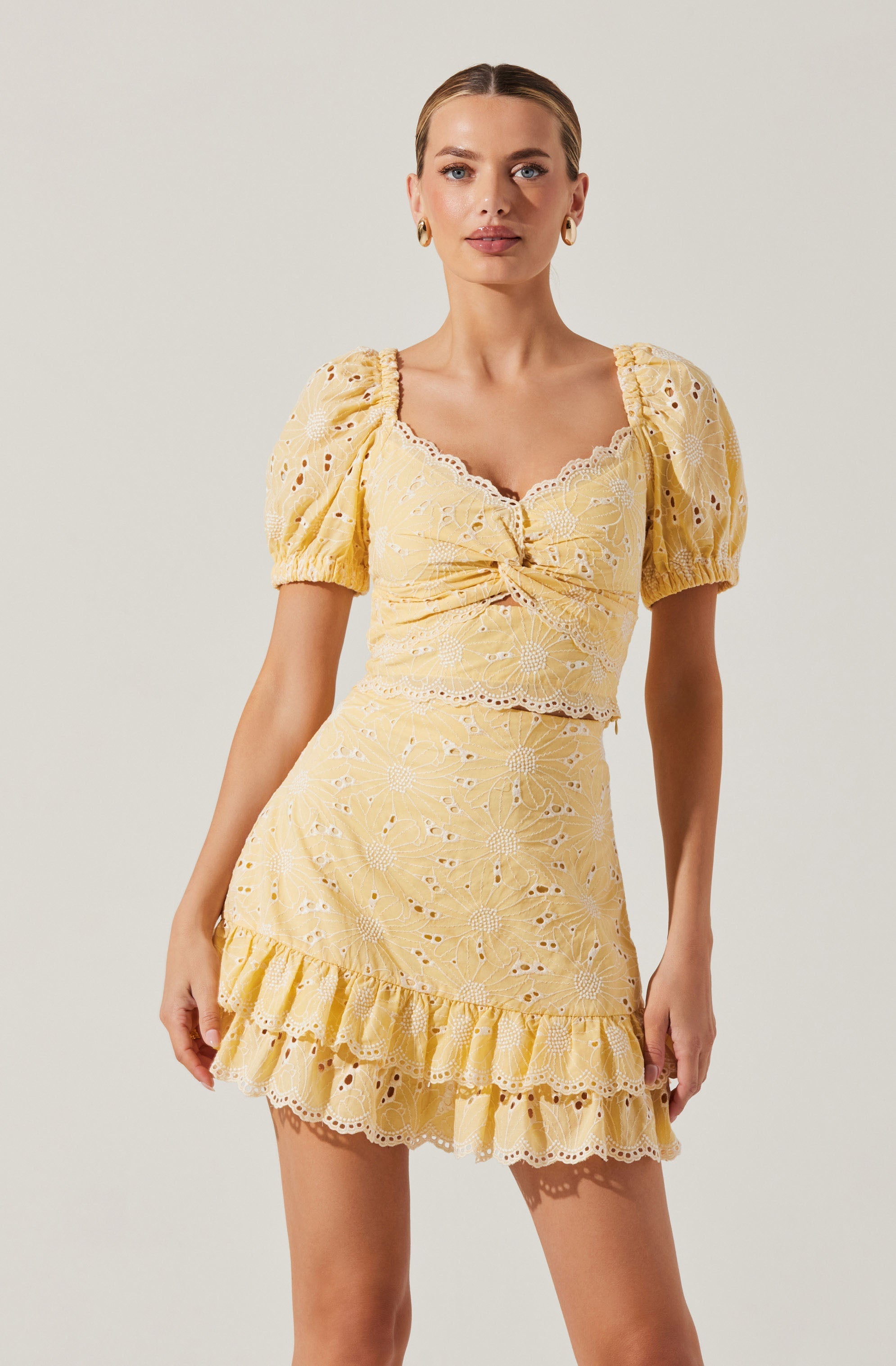 Evelin Eyelet Ruffle Mini Skirt