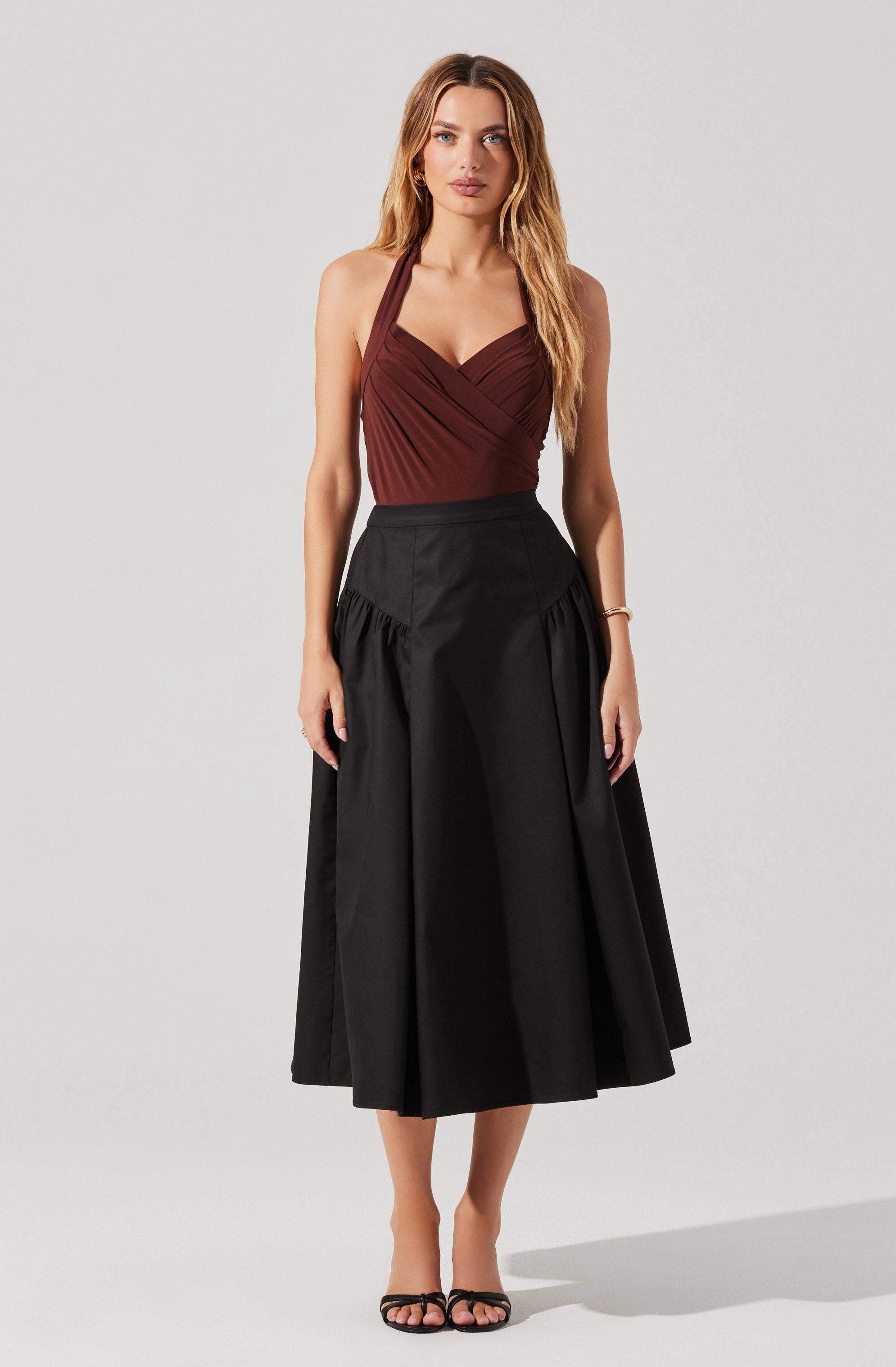 Laila Ruched Detail Midi Skirt