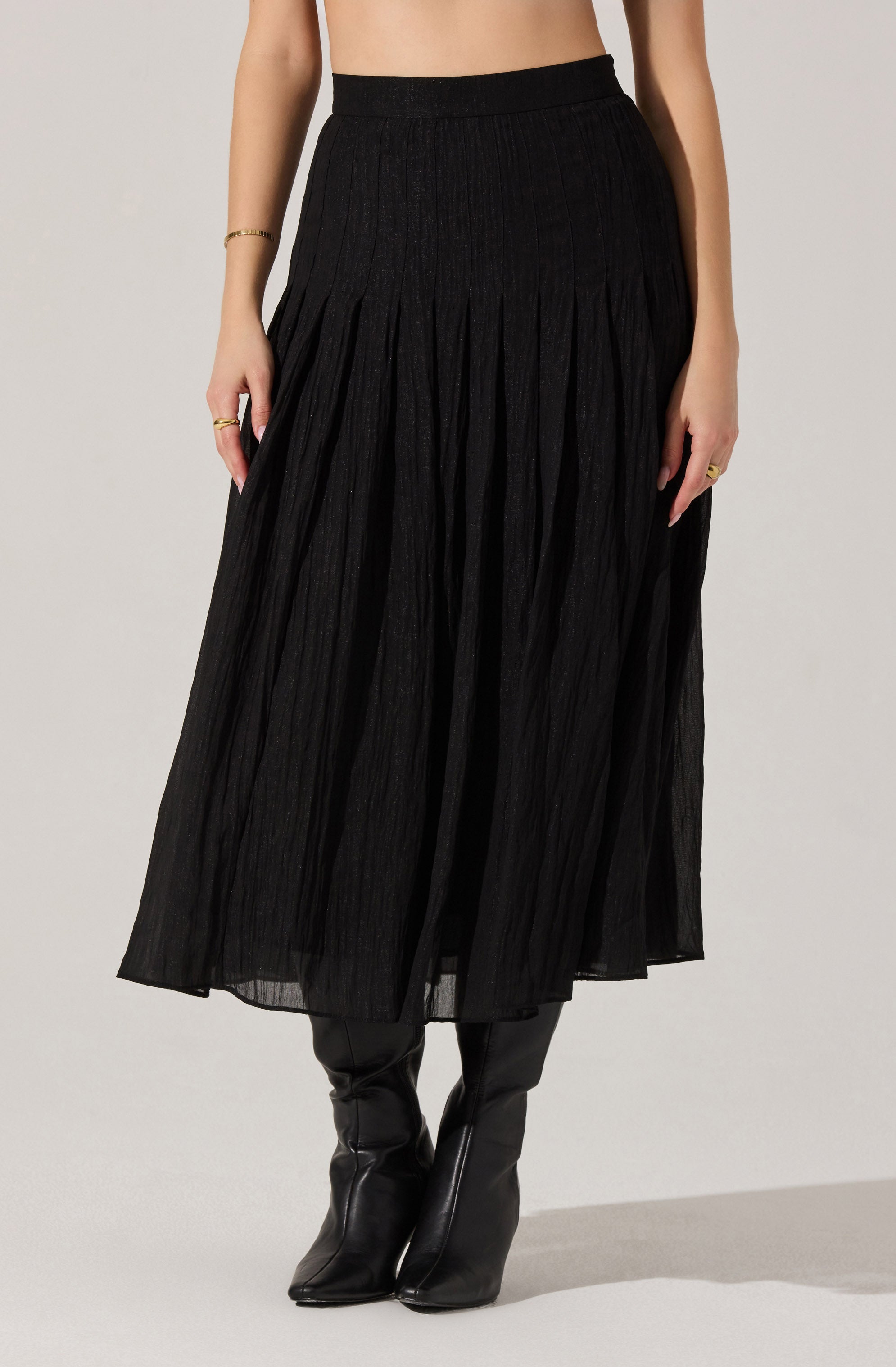 Daivini Pleated Crinkle Midi Skirt