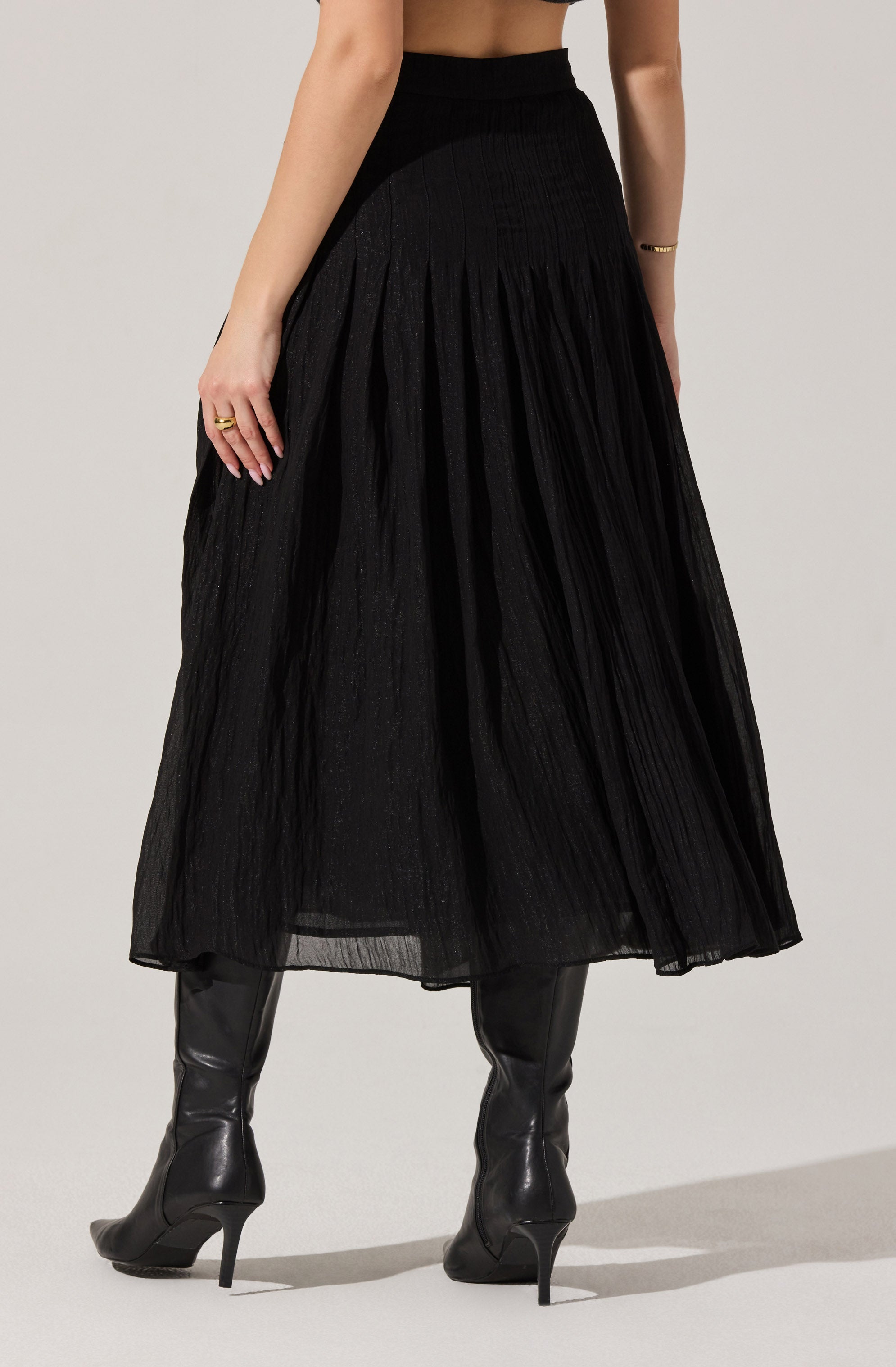 Daivini Pleated Crinkle Midi Skirt