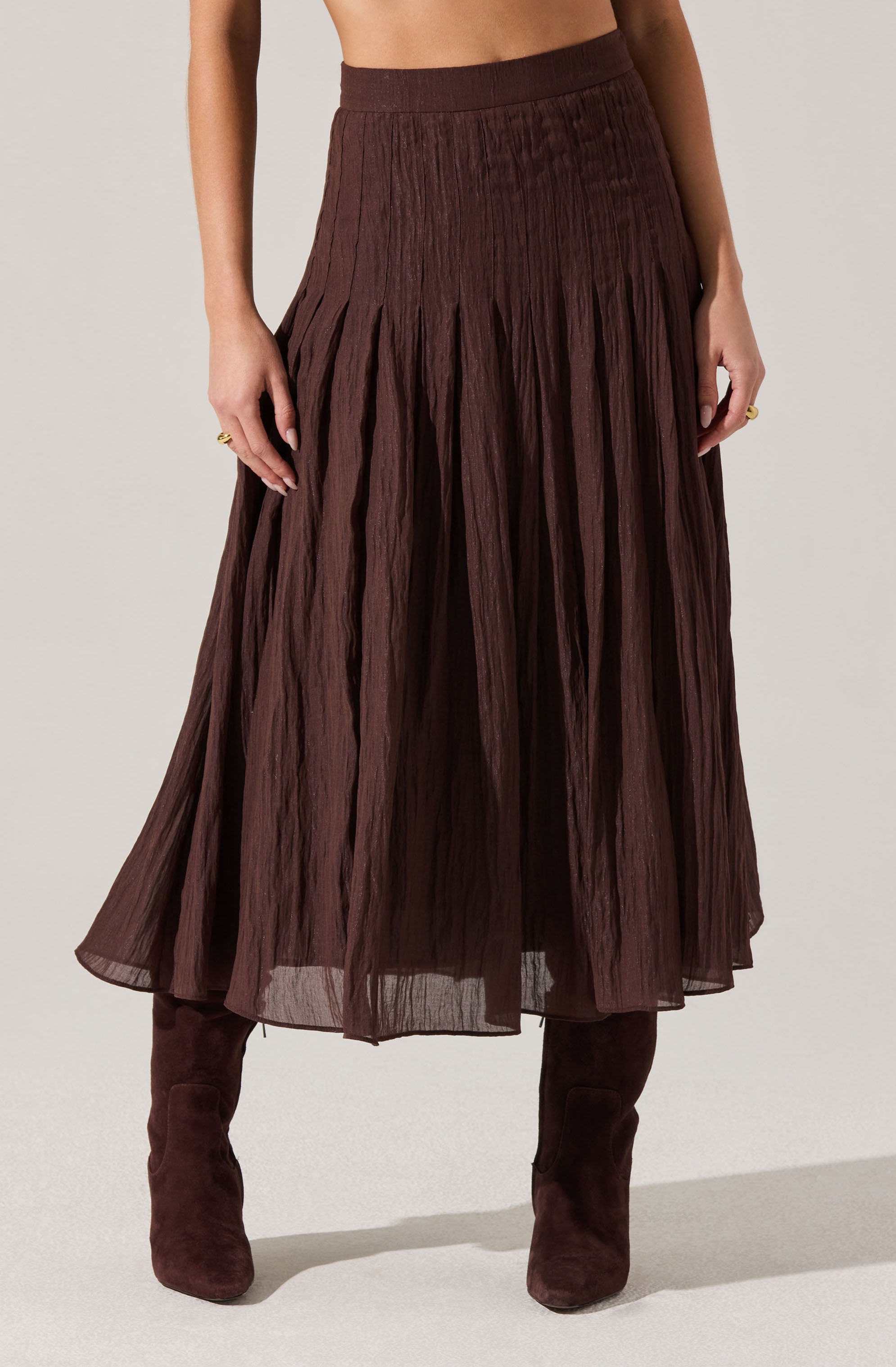 Daivini Pleated Crinkle Midi Skirt