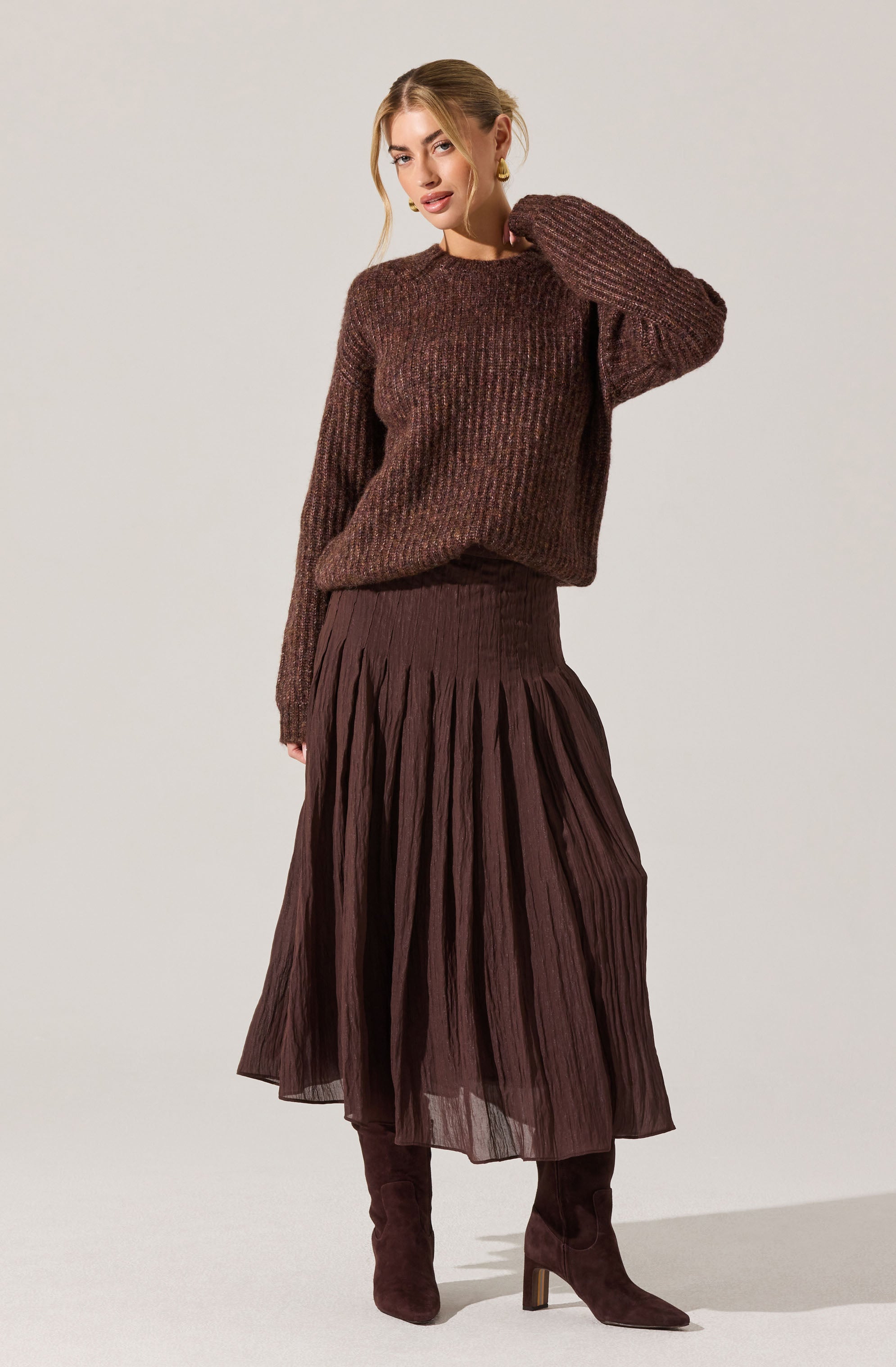 Daivini Pleated Crinkle Midi Skirt