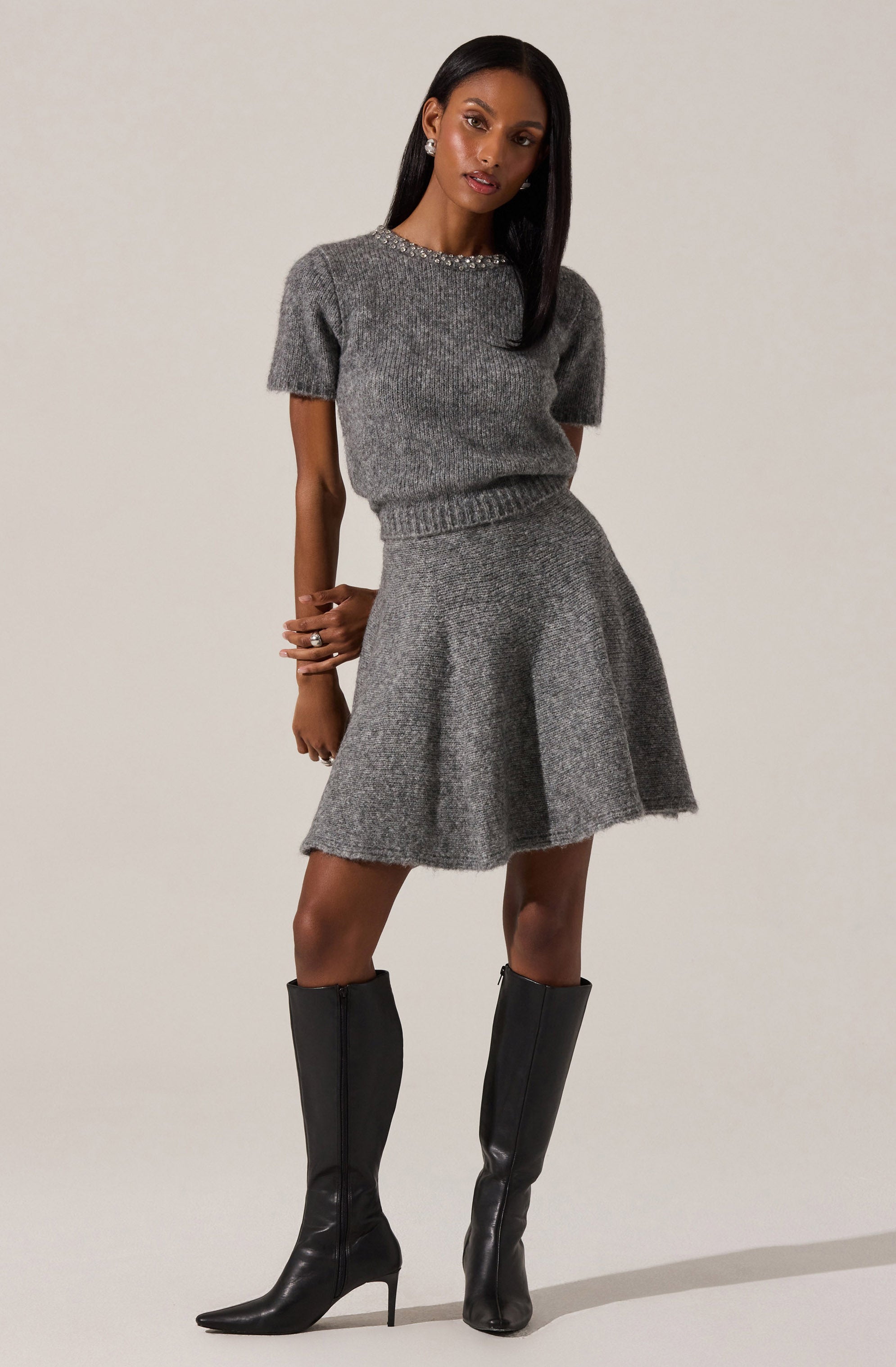 Malvie Flared Mini Sweater Skirt