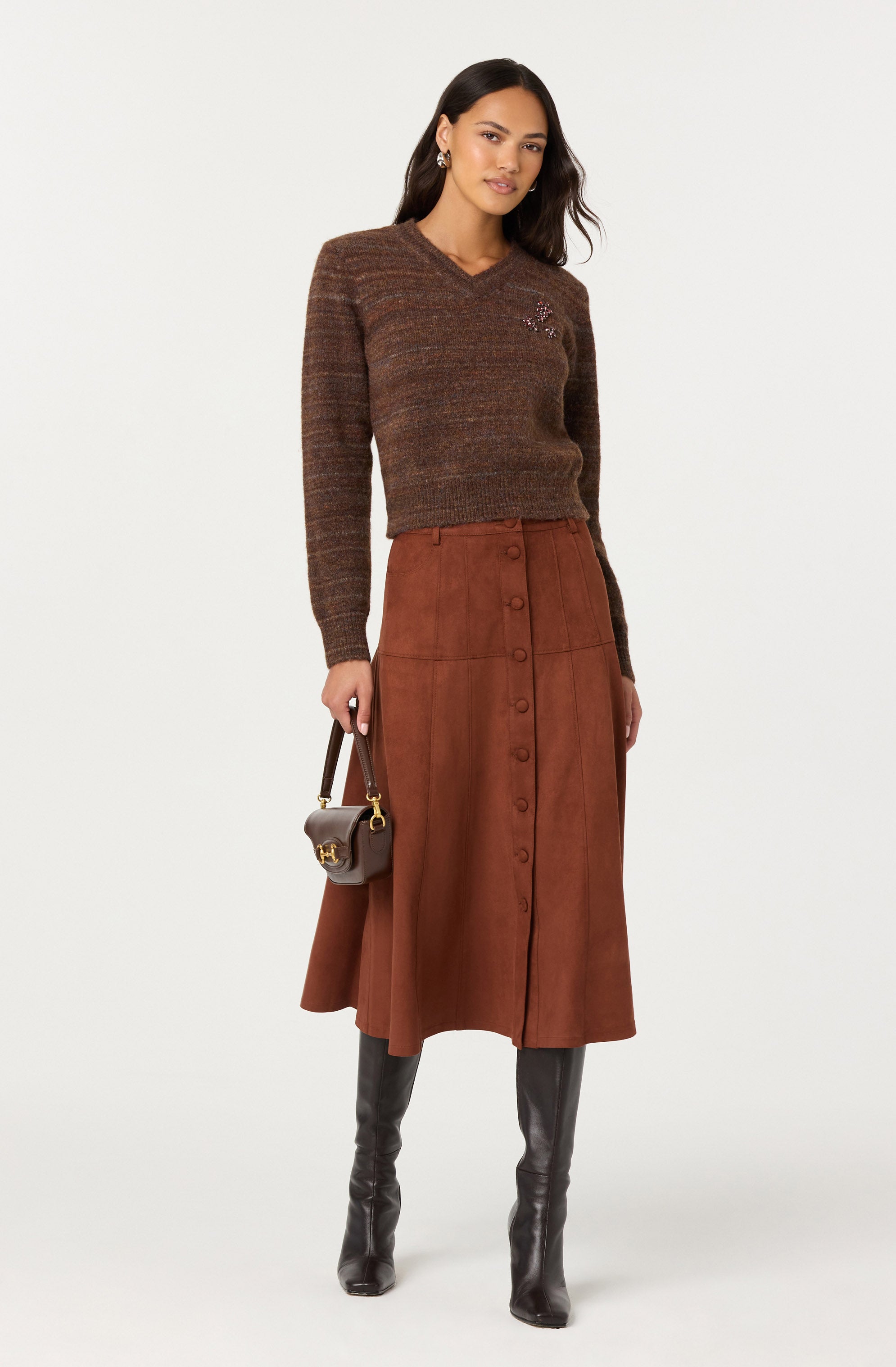Zoya Faux Suede Midi Skirt