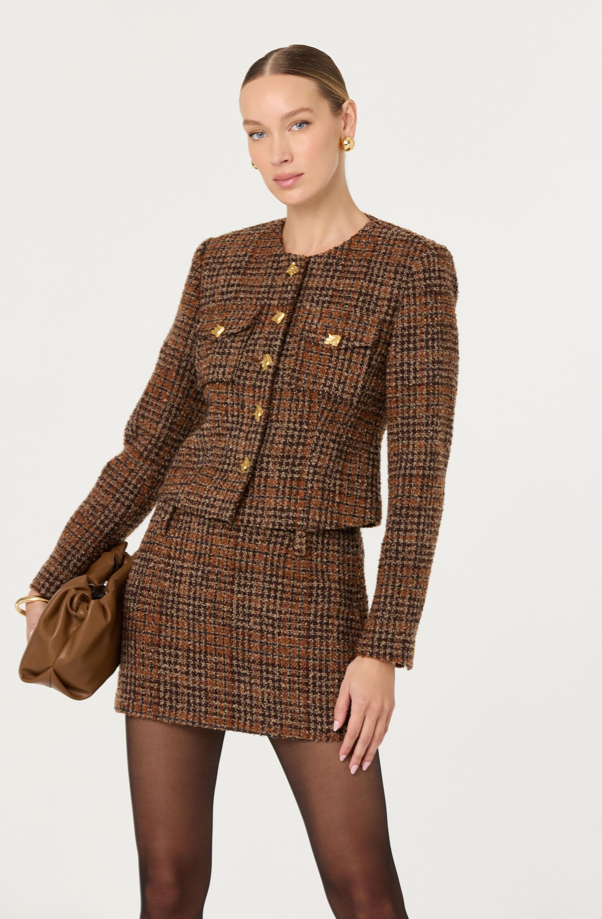 Kyleigh Plaid Tweed Mini Skirt