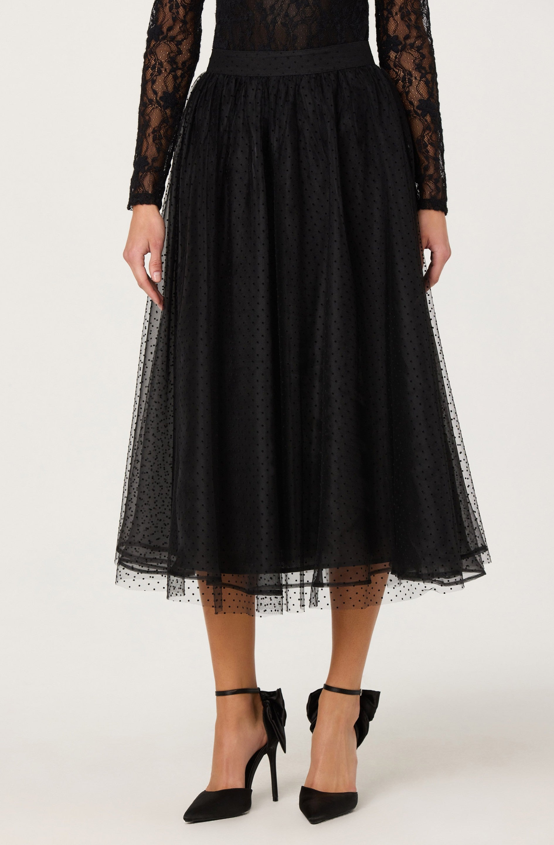 Lela Polka Dot Layered Midi Skirt