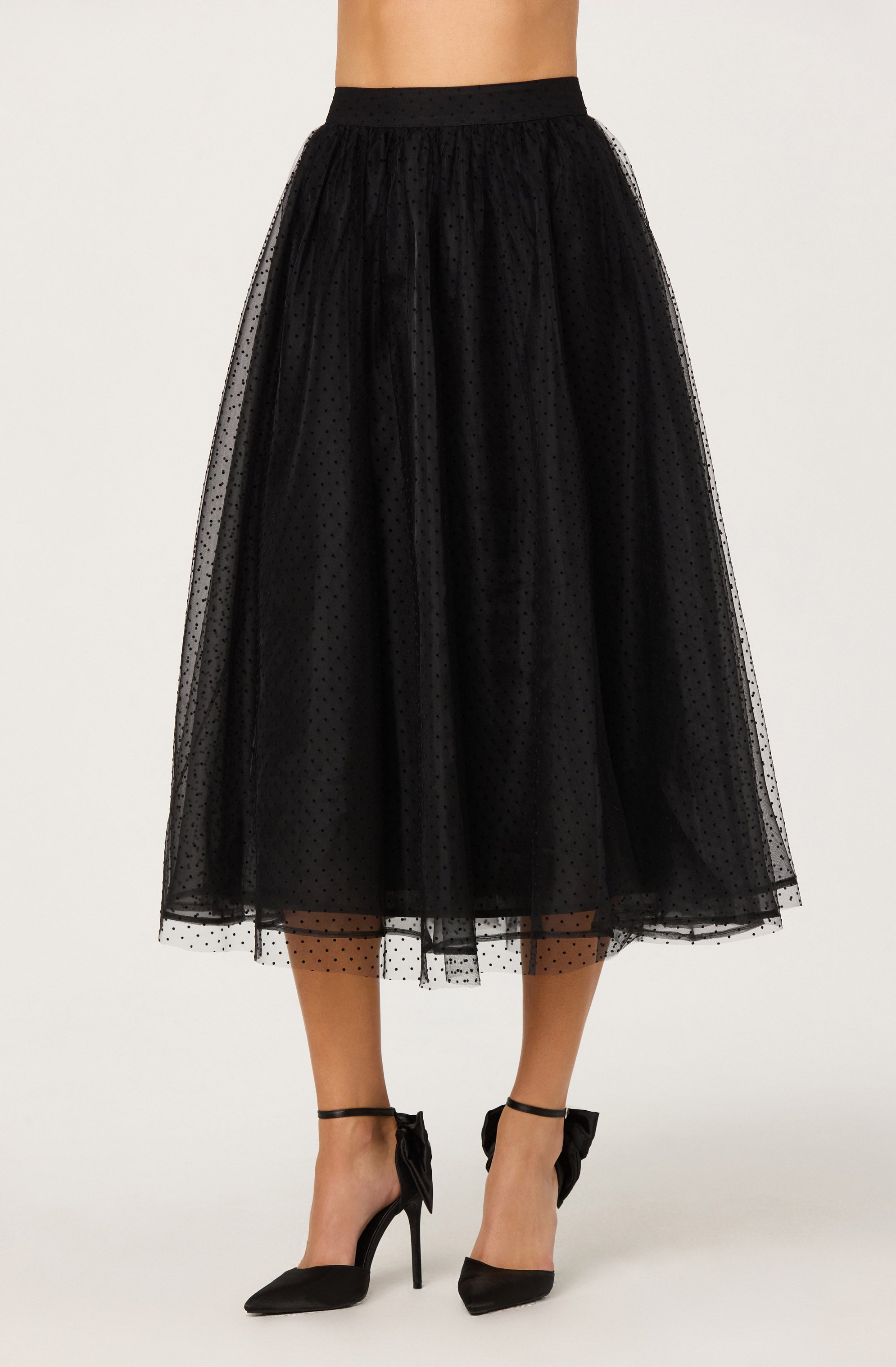 Lela Polka Dot Layered Midi Skirt