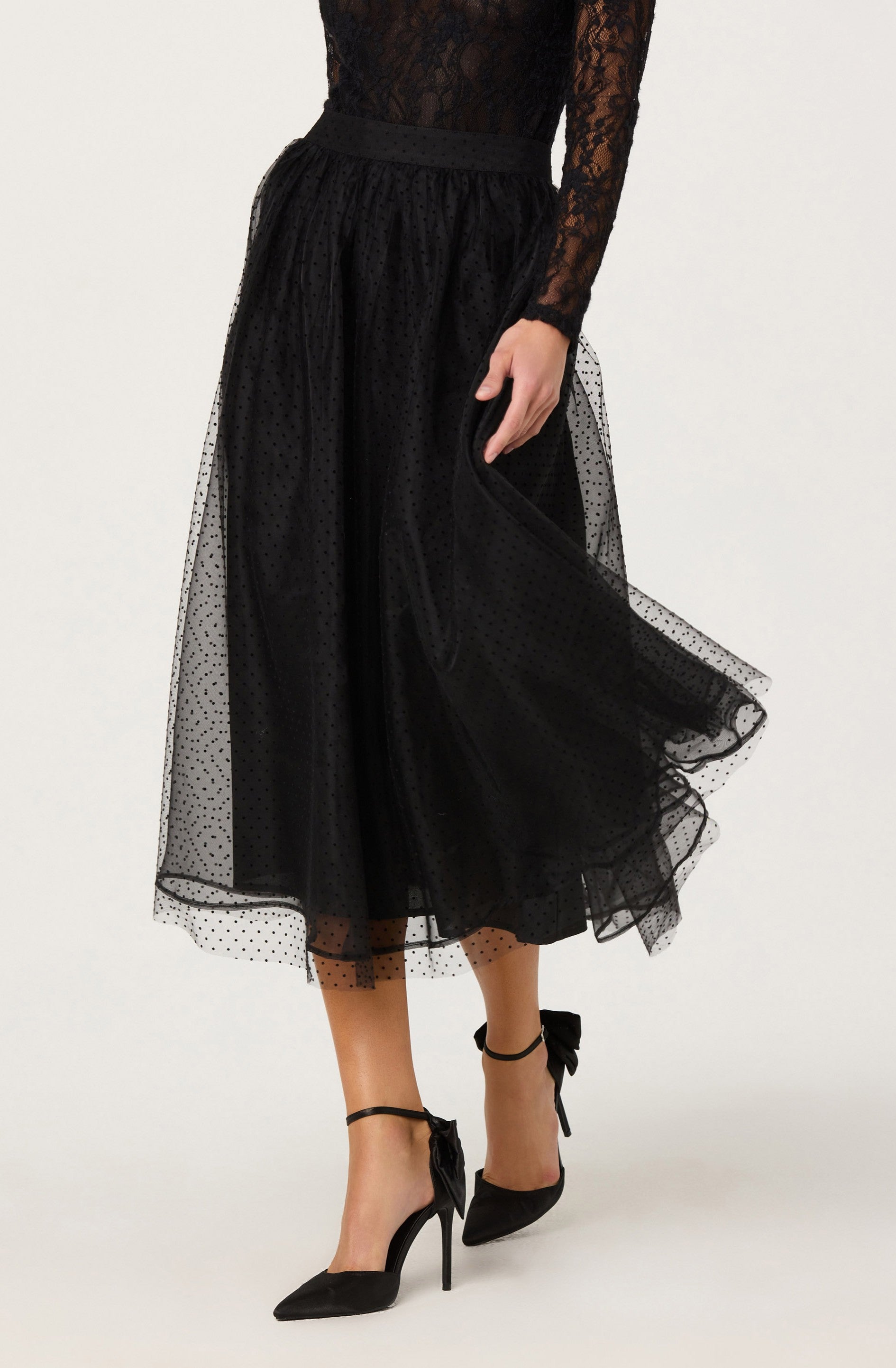 Lela Polka Dot Layered Midi Skirt
