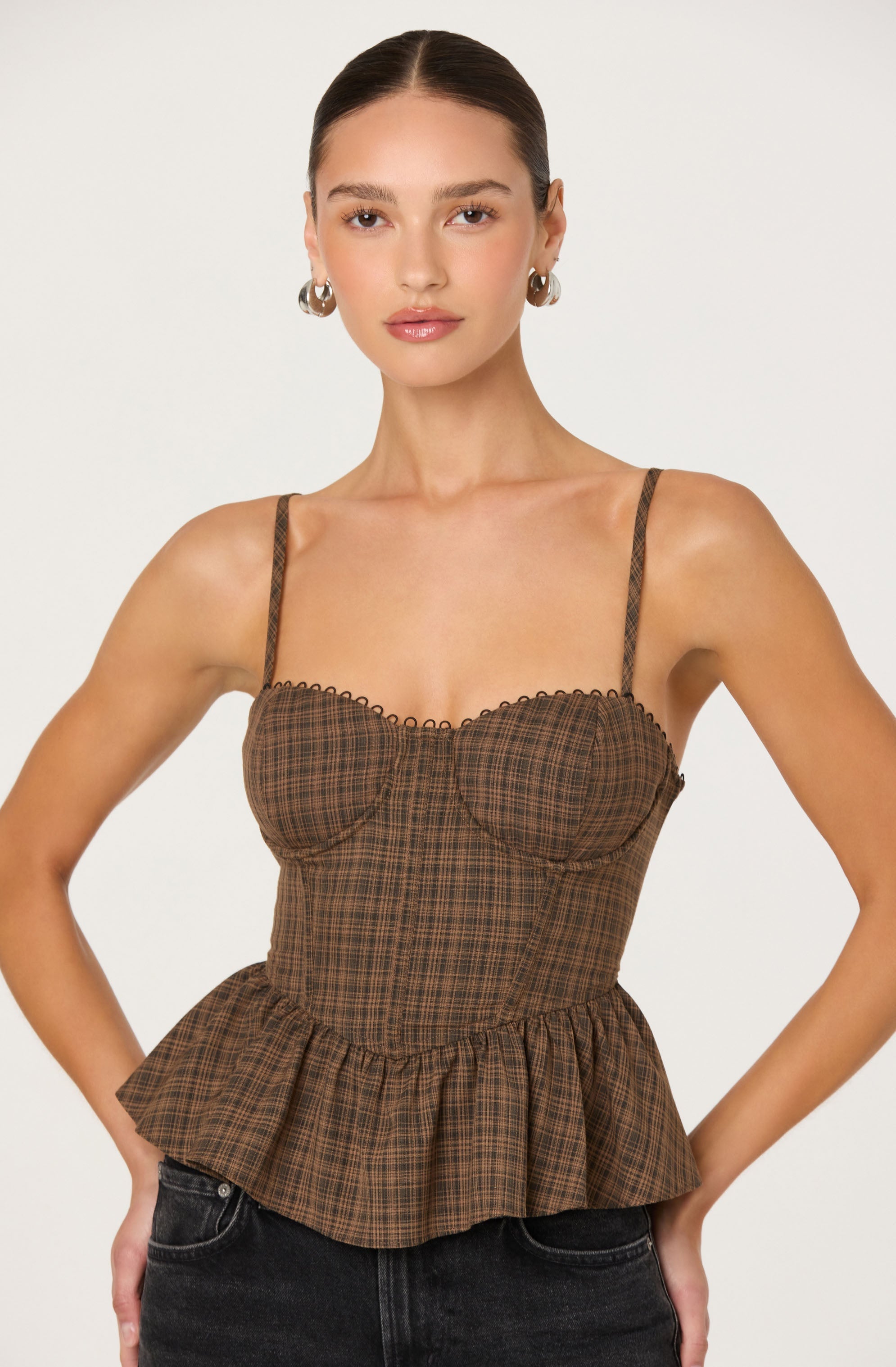 Baylin Plaid Peplum Bustier Top