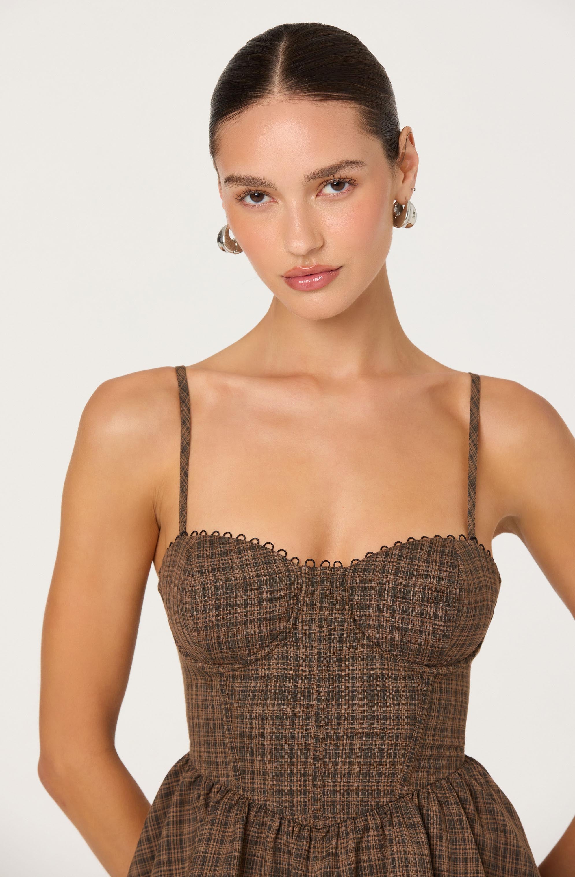 Baylin Plaid Peplum Bustier Top