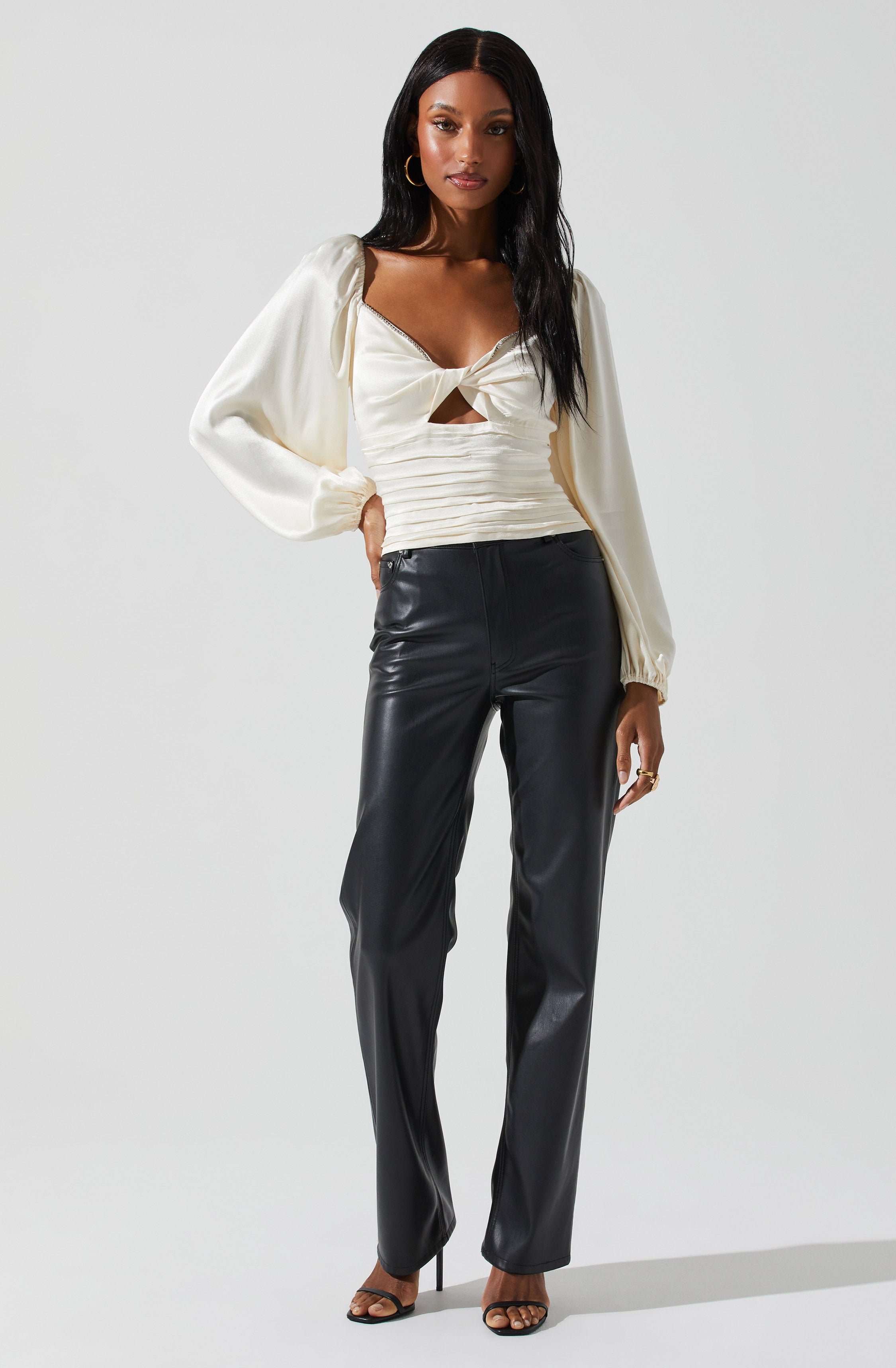 Yamuna Rhinestone Trim Long Sleeve Top