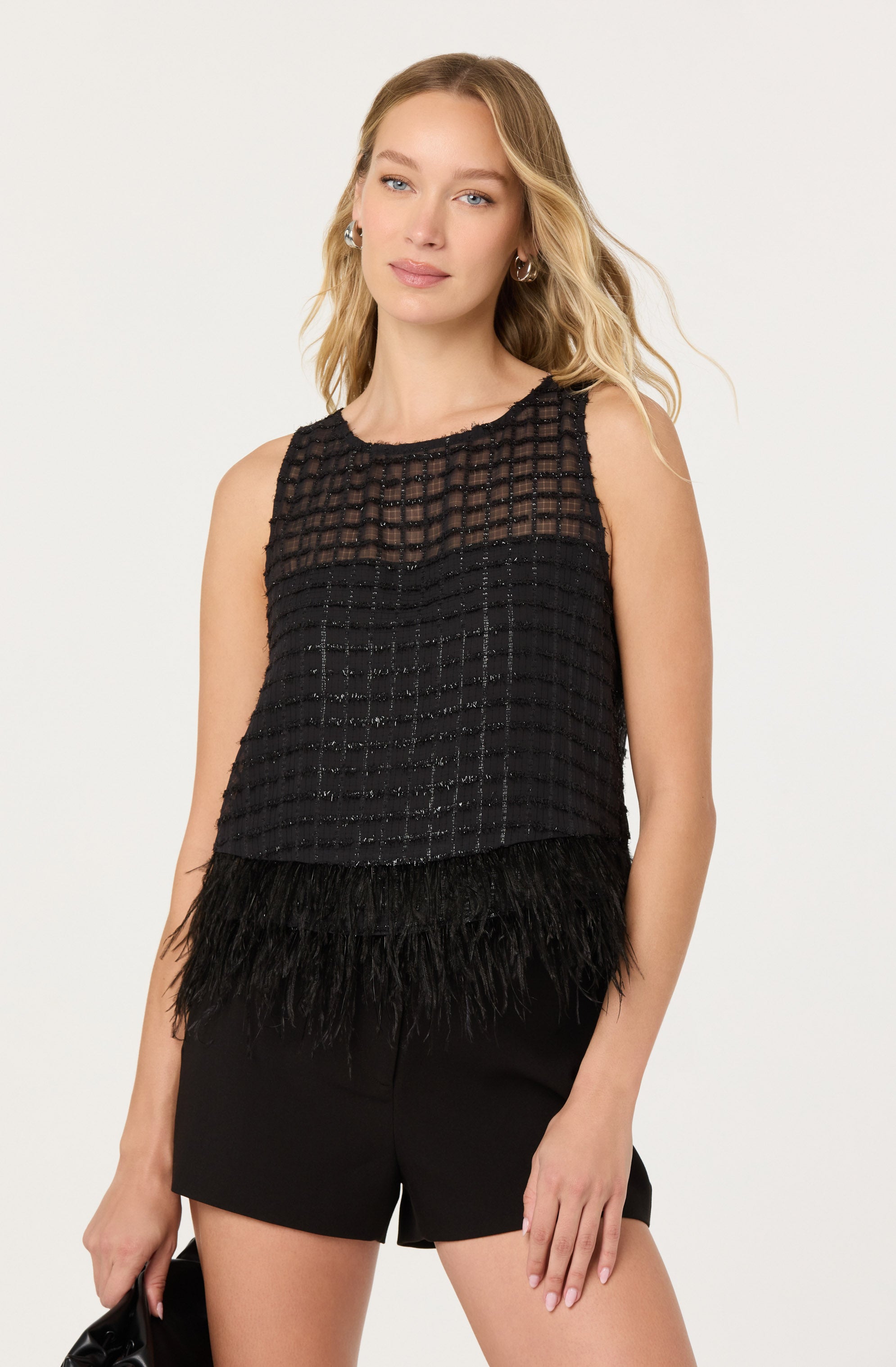 Etheos Metallic Feather Trim Top