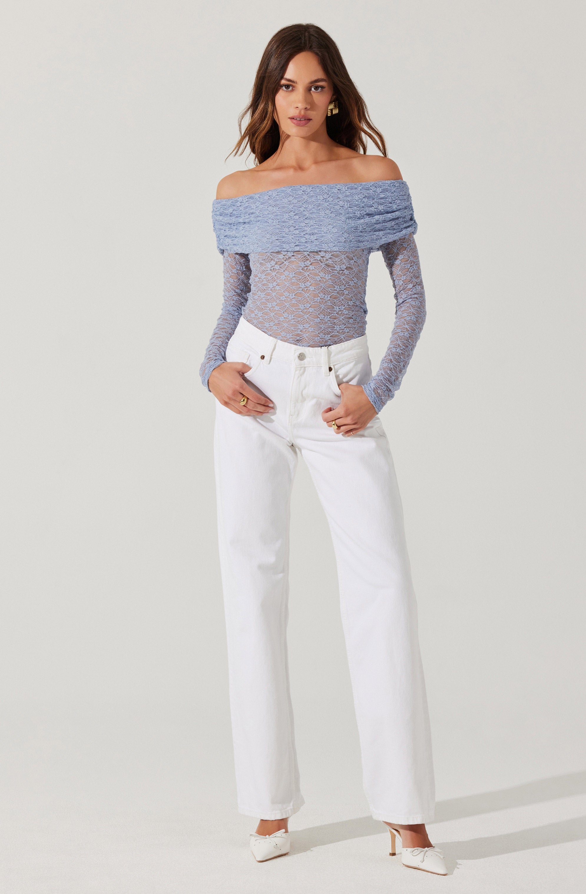 Diamante Lace Off Shoulder Top