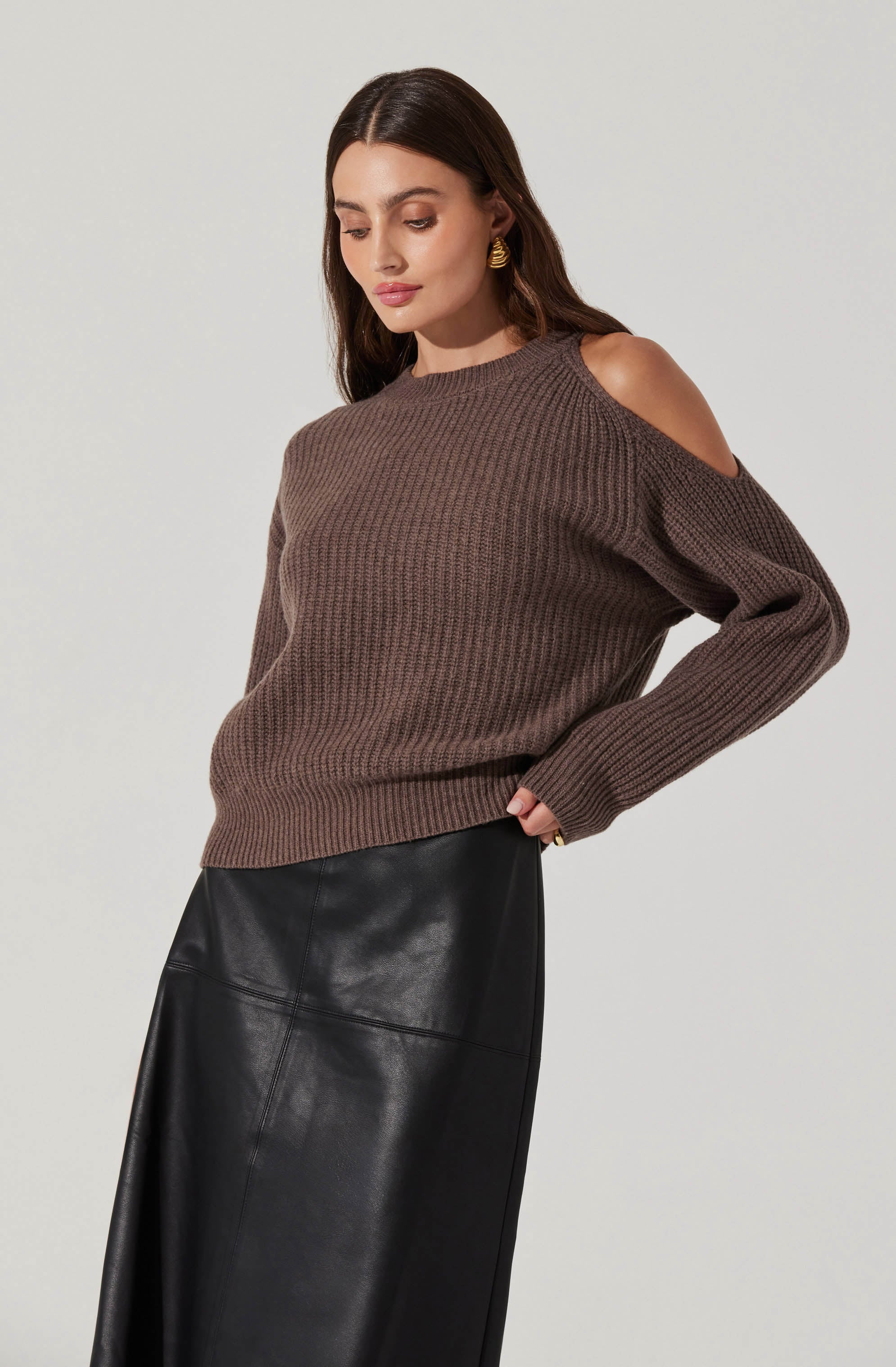 Millicent Ribbed Cold Shoulder Sweater