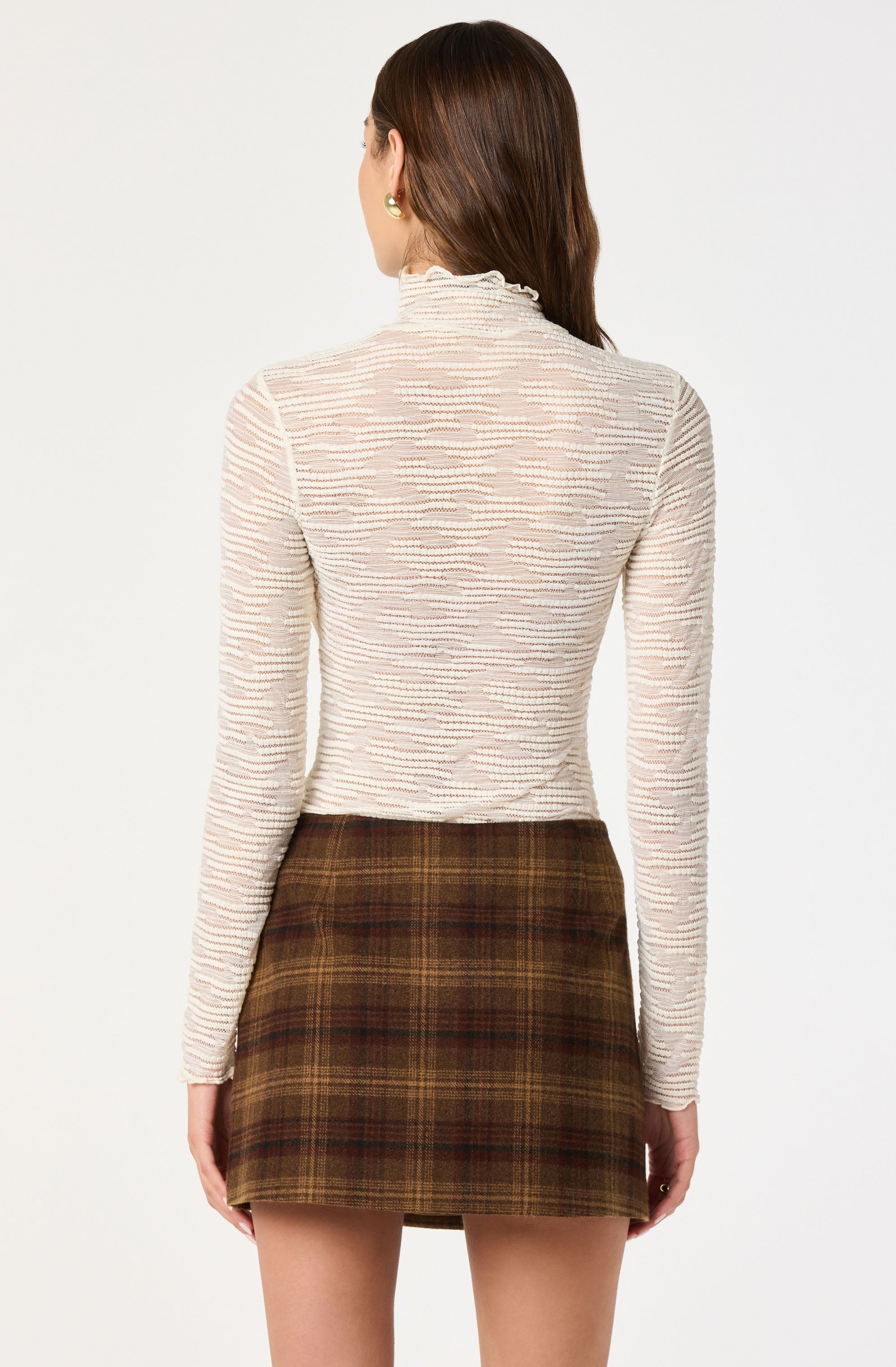 Kyra Long Sleeve Sheer Mock Neck Top