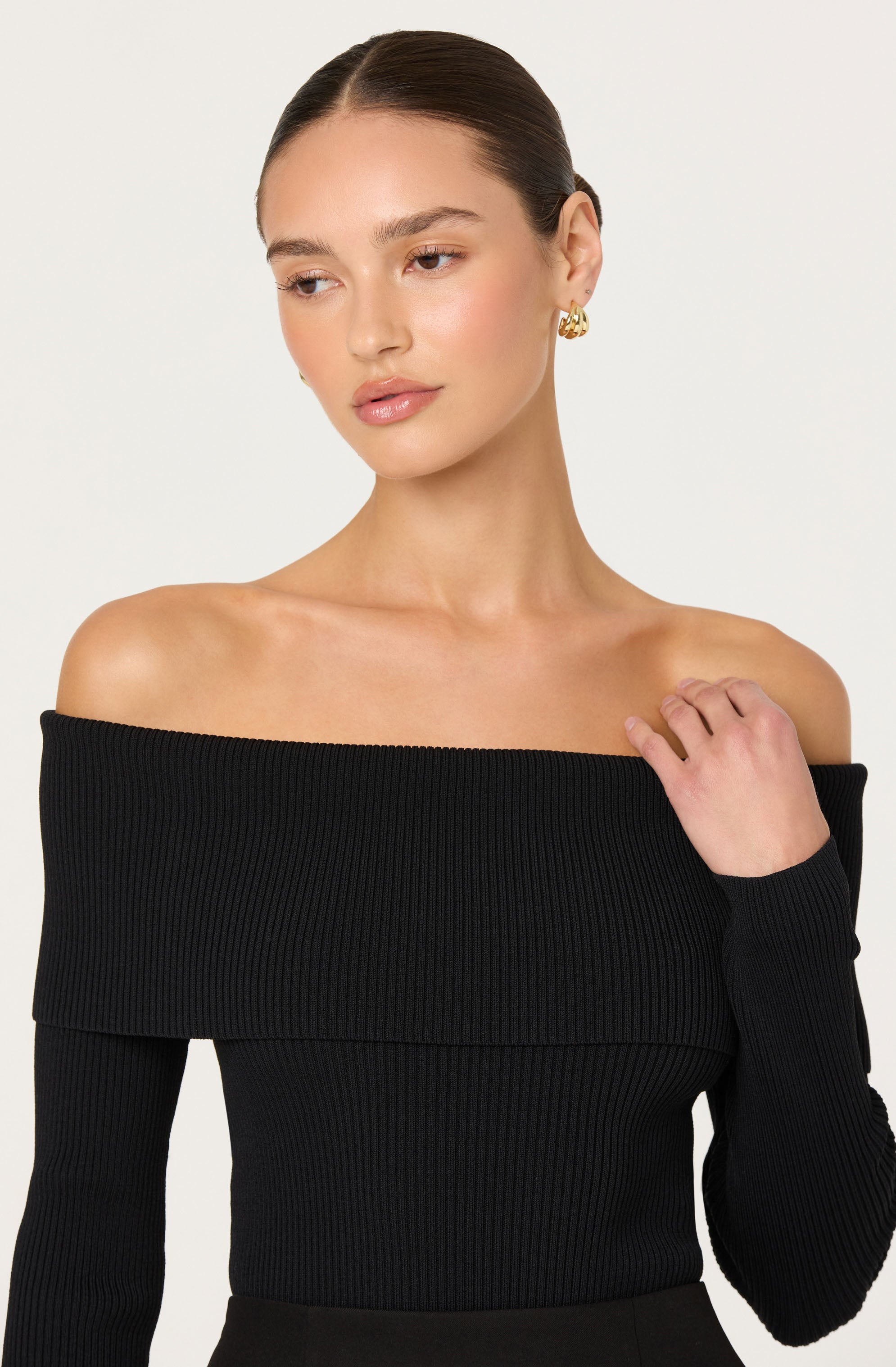 Lidia Ribbed Off Shoulder Sweater