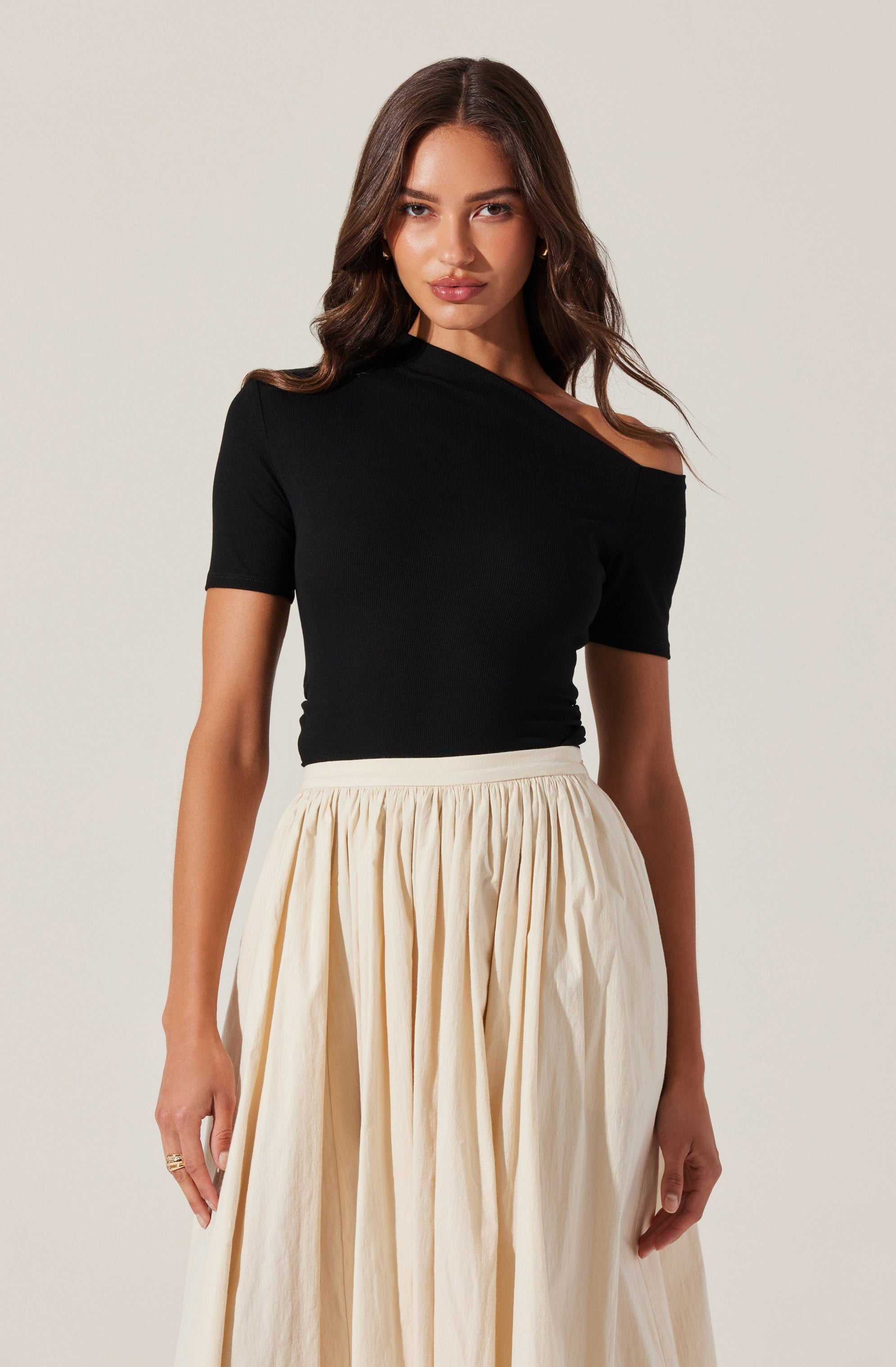 Ash Ribbed Off Shoulder Top