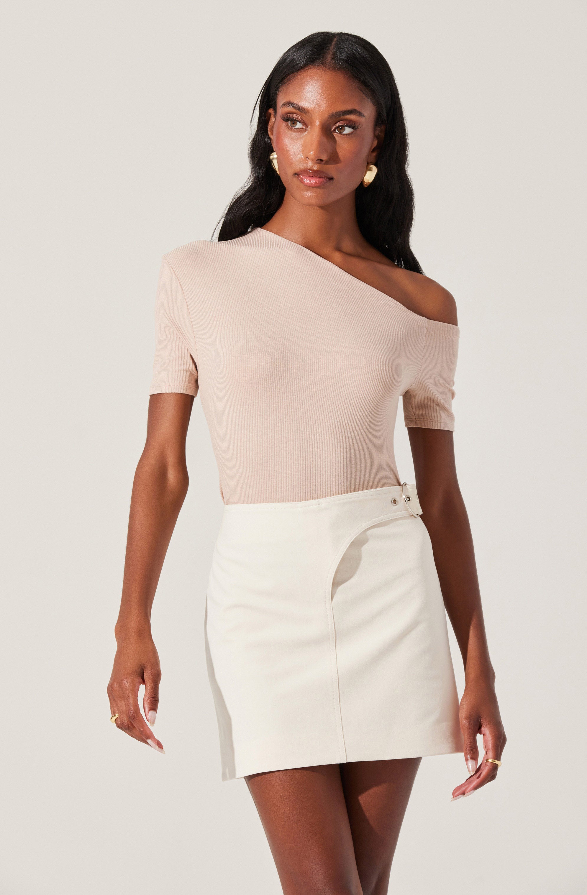 Ash Ribbed Off Shoulder Top