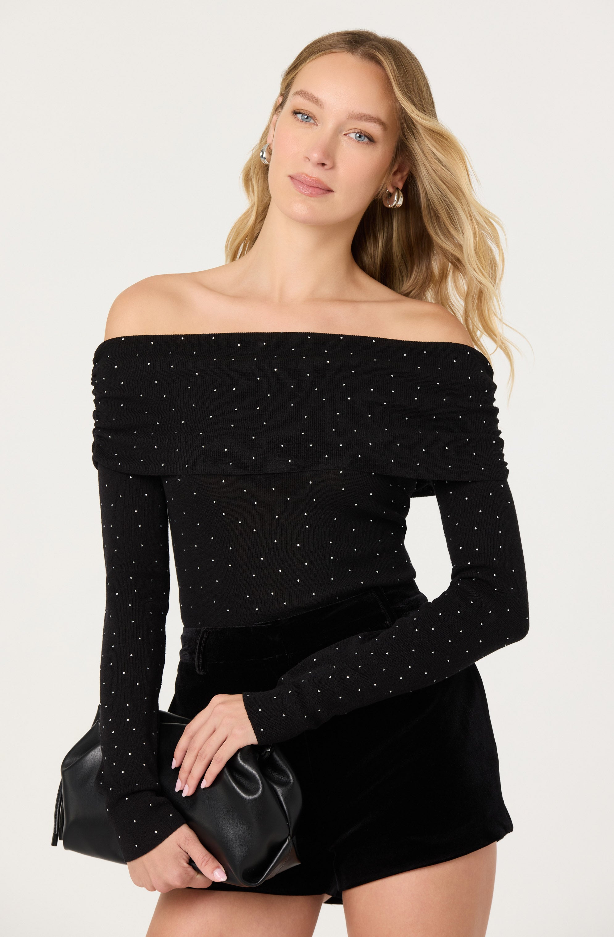 Kylin Off Shoulder Rhinestone Sweater