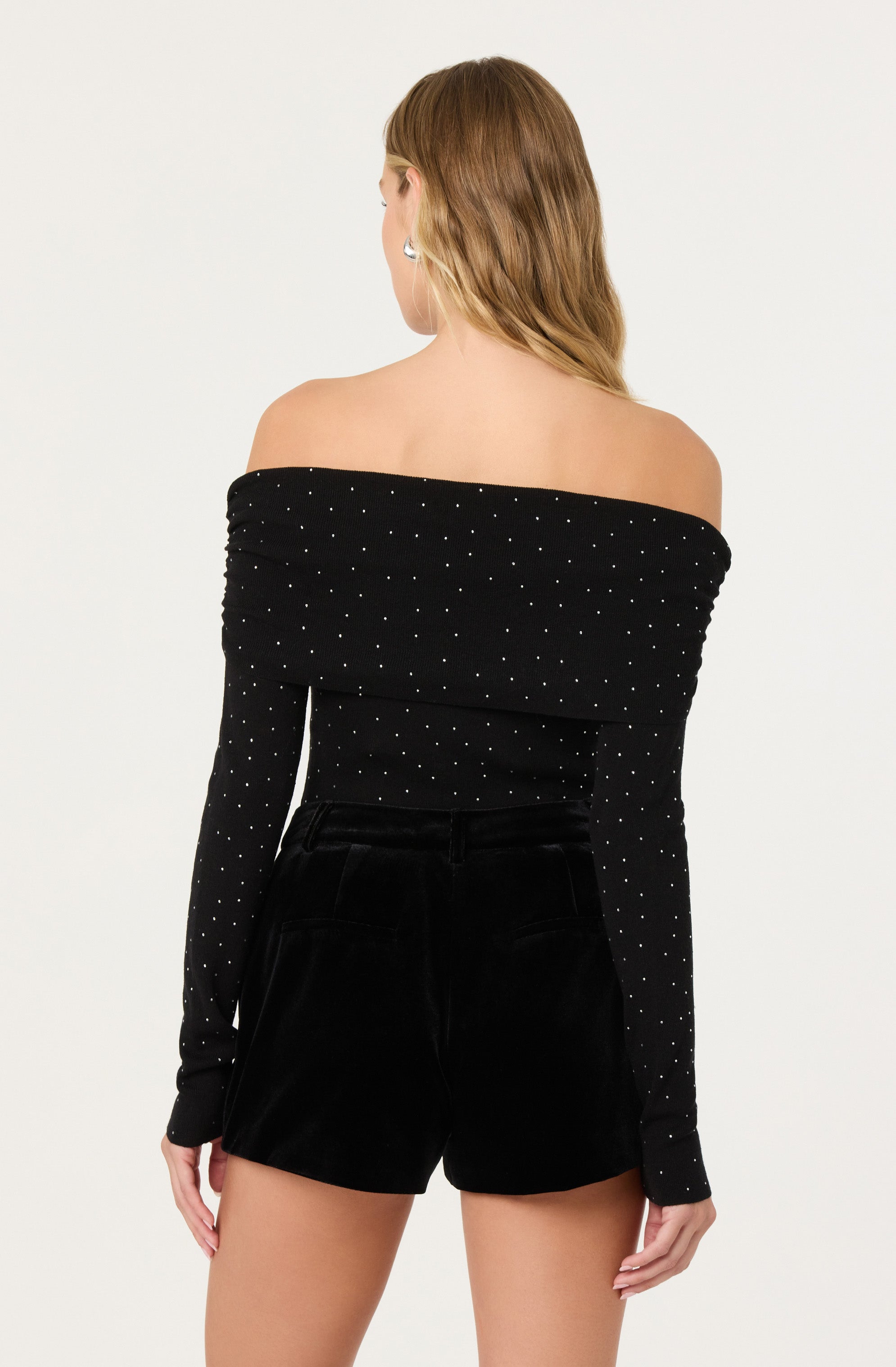Kylin Off Shoulder Rhinestone Sweater