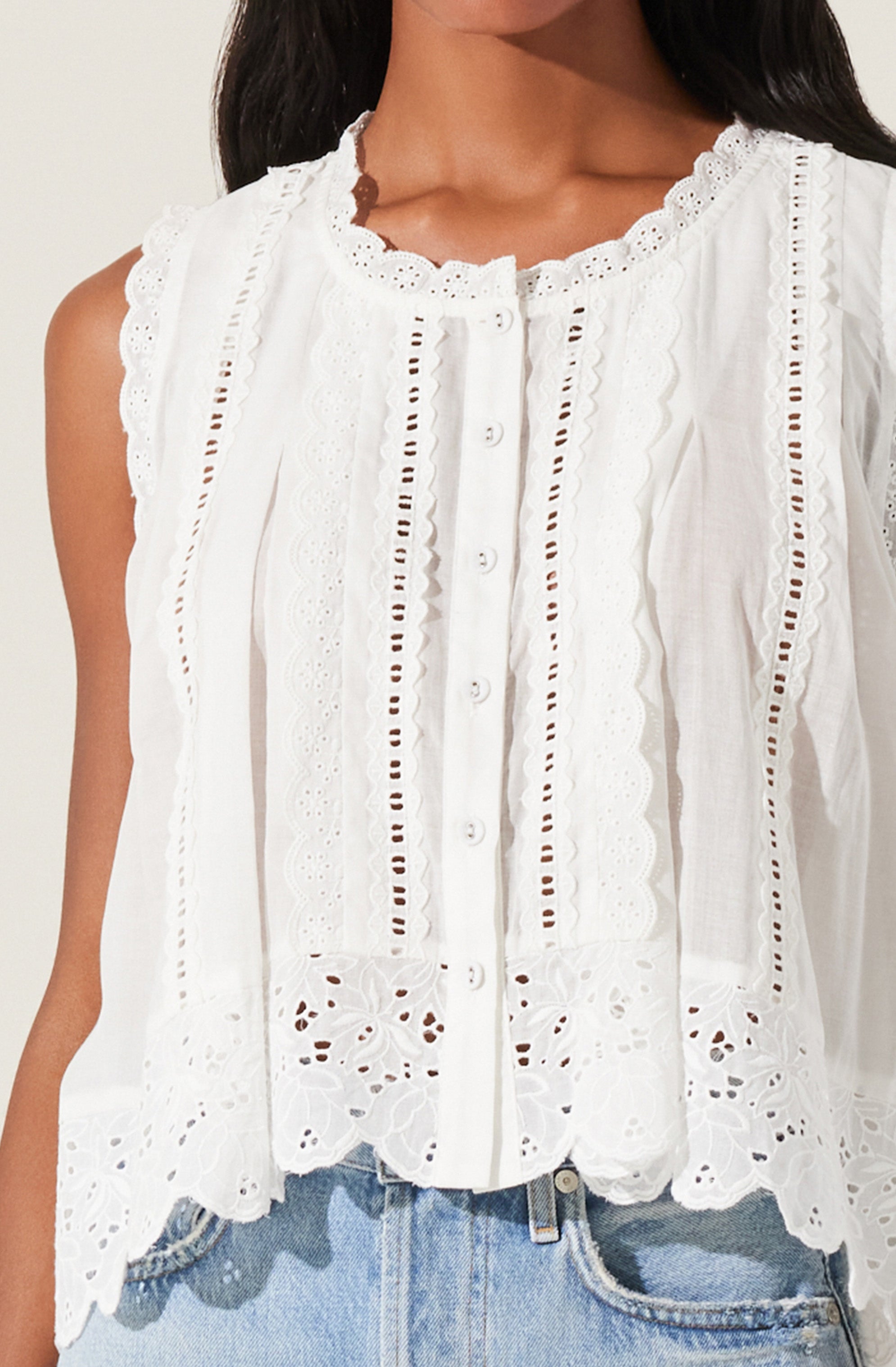 Alisa High Low Eyelet Top