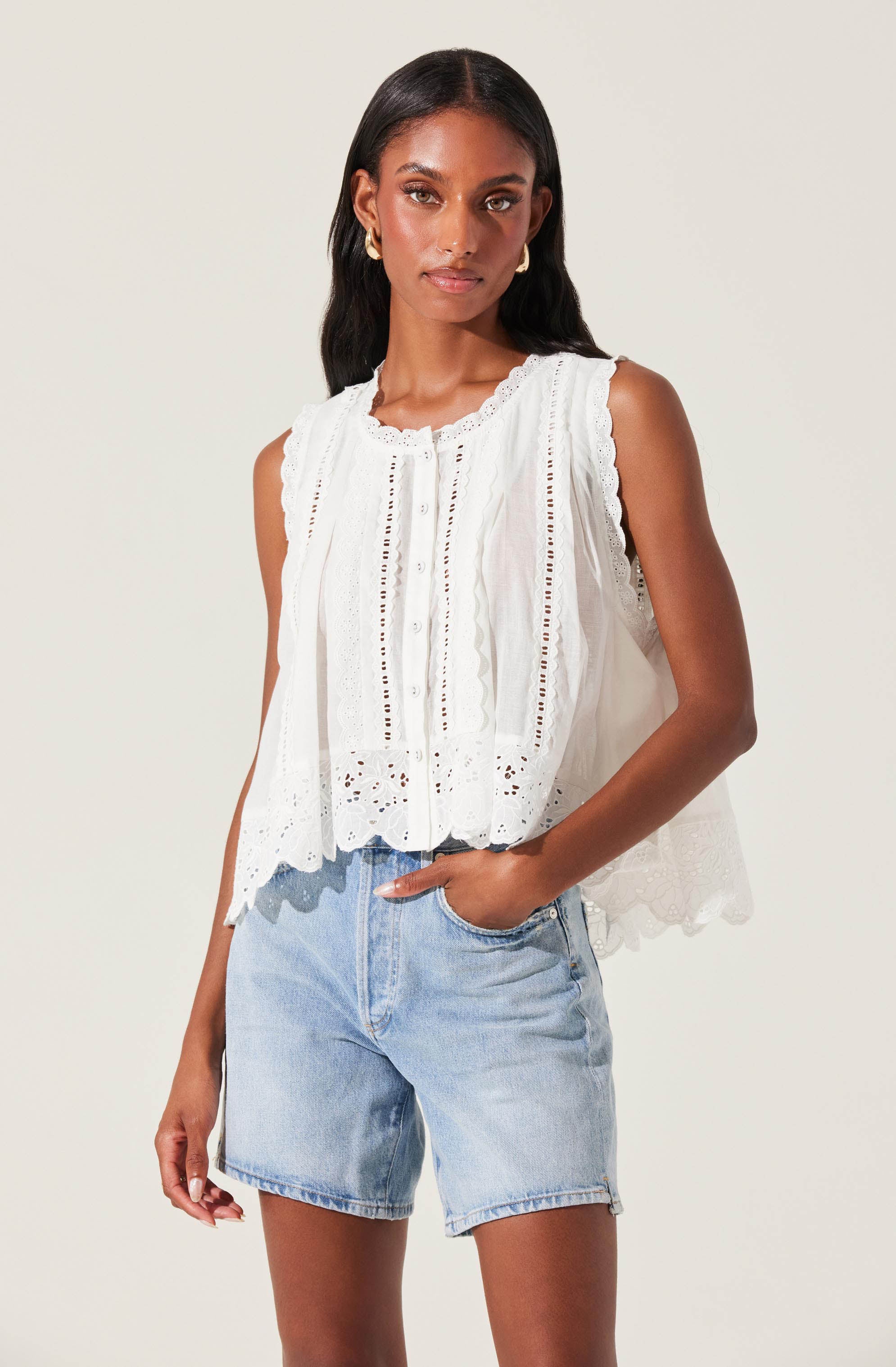 Alisa High Low Eyelet Top