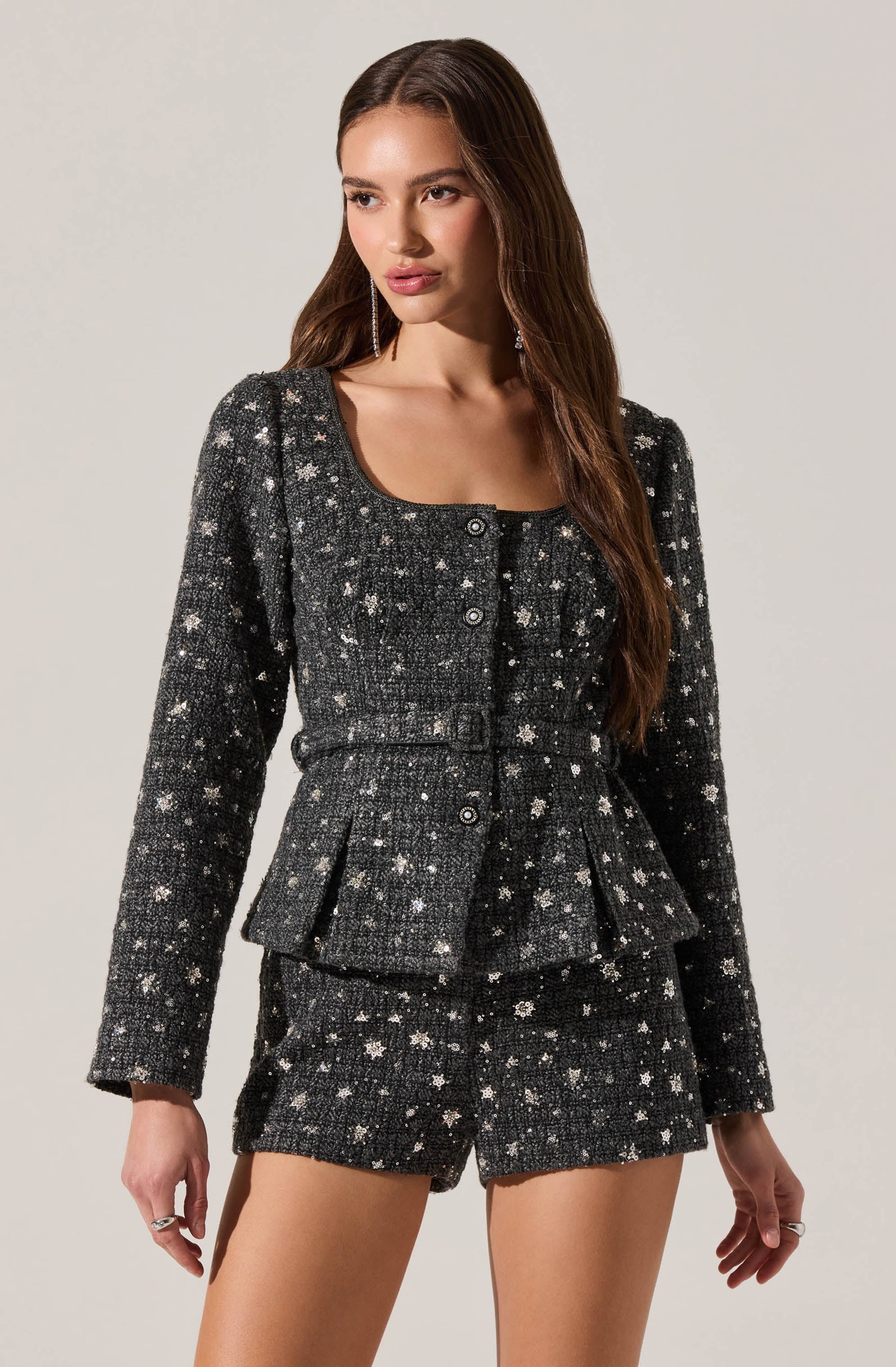 Carolyn Embellished Pleated Belted Blazer