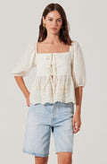 Ezmae Embroidered Tie-Front Top